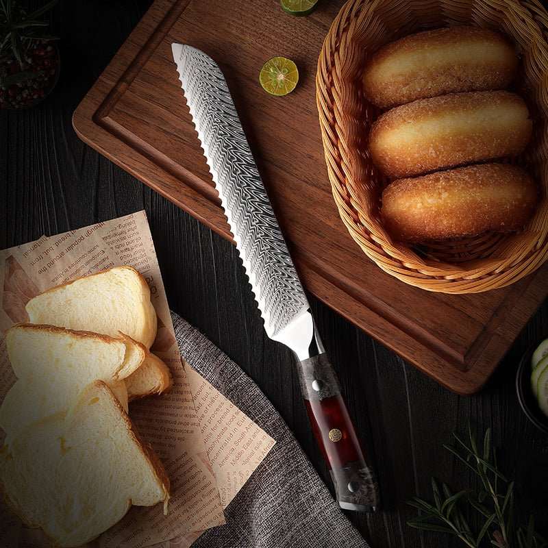 Premium 8-Piece Professional Chef Knife Set with VG10 Stainless Steel Blades & Stained Olive Wood Handles - Includes Protective Sheaths - Perfect for Home Cooking, Professional Kitchens & Culinary Gifts