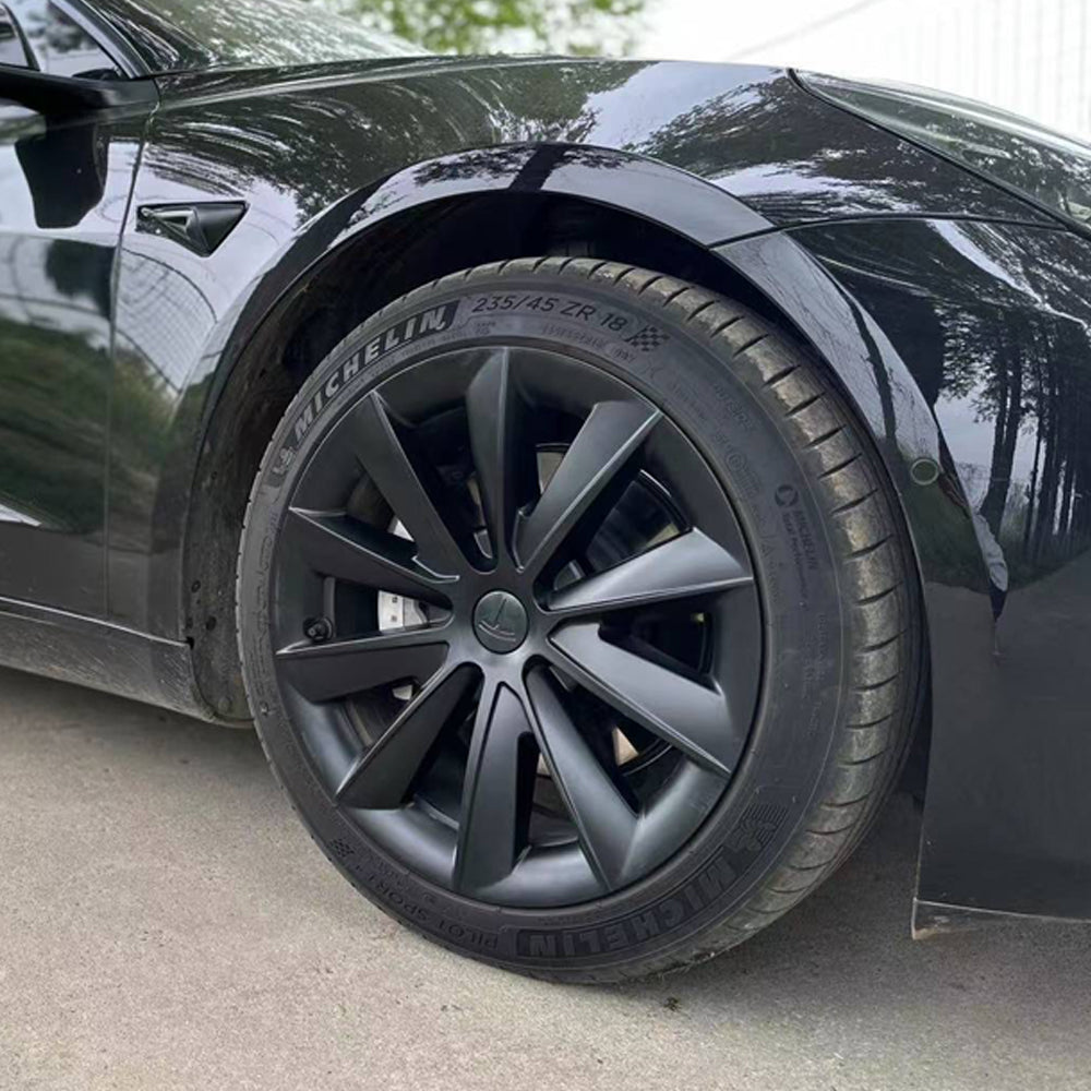 EVBASE Tesla Model 3 18 Inch Aero Wheel Covers - Matte Black Hubcaps Replacement (4PCS) for 2017-2023 Models | Enhance Style & Protect Wheels for Daily Driving & Road Trips