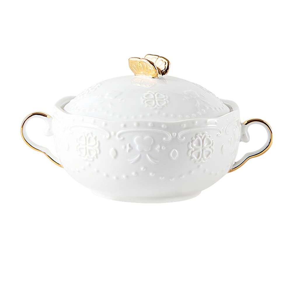 DOITOOL Small Ceramic Stew Pot with Lid - 12oz Miso Soup Bowl Set with Spoon, Perfect for Noodles, Desserts, Salads & Bird Tonic | Microwave & Dishwasher Safe | Ideal for Home, Restaurant & Gifts