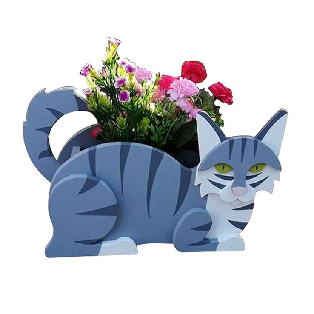 Cute Dog & Cat Shaped Wooden Succulent Planter - Handmade Animal Flower Pot for Small Plants | Perfect for Home Decor, Office Desk & Garden Gifts