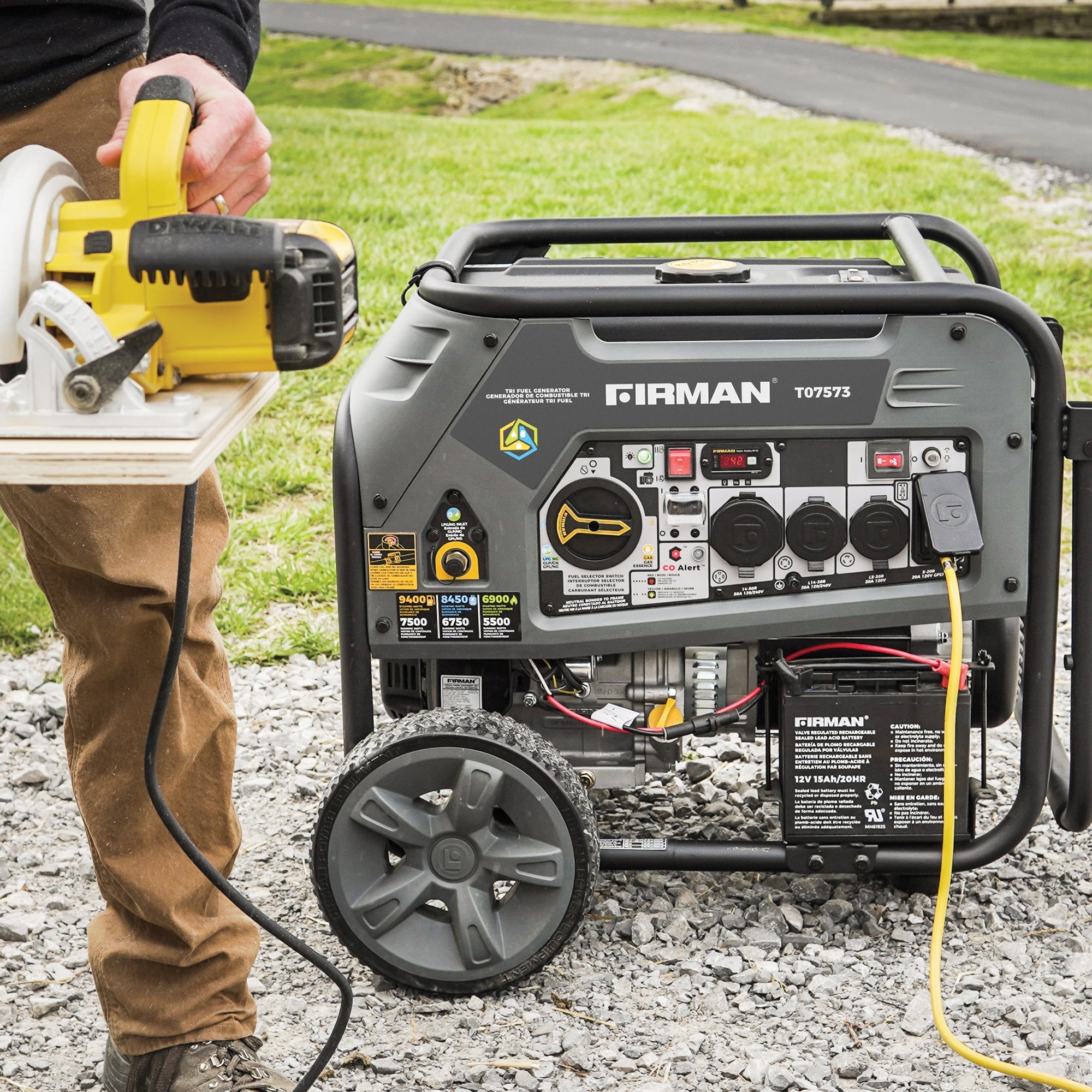 Refurbished 9400W Tri-Fuel Portable Generator with Electric Start - 120/240V Output & CO Alert - Perfect for Home Backup Power, Camping, and Outdoor Events