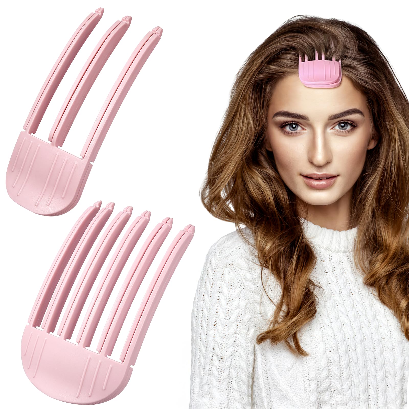 2PCS No-Trace Hair Root Lifting Clips for Voluminous Bangs - Invisible Hair Volume Styling Tools for Natural Fluffy Look, Pink Volumizing Hair Comb for Quick Styling | Perfect for Daily Use, Parties & Photo Shoots