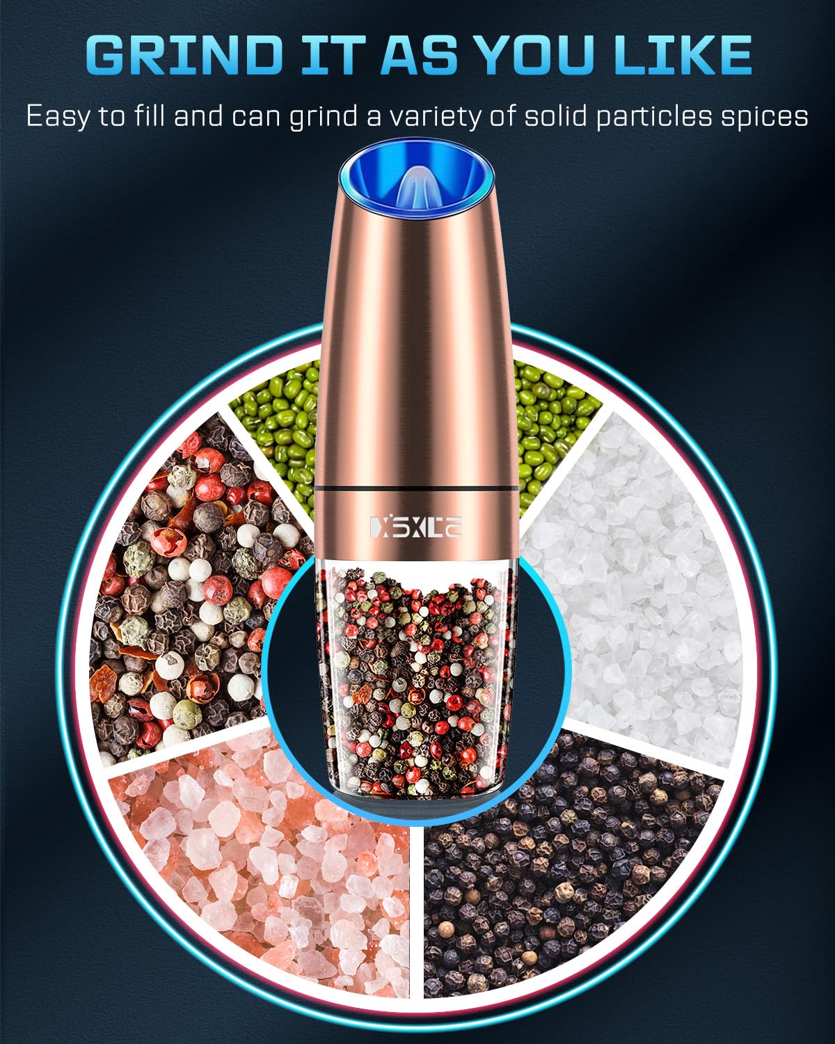 Premium Automatic Electric Pepper and Salt Grinder Set - Stainless Steel Adjustable Coarseness Mill with Blue LED Light, One-Hand Operation - Perfect for Kitchen, Dining Table, BBQ, Camping & Gifting