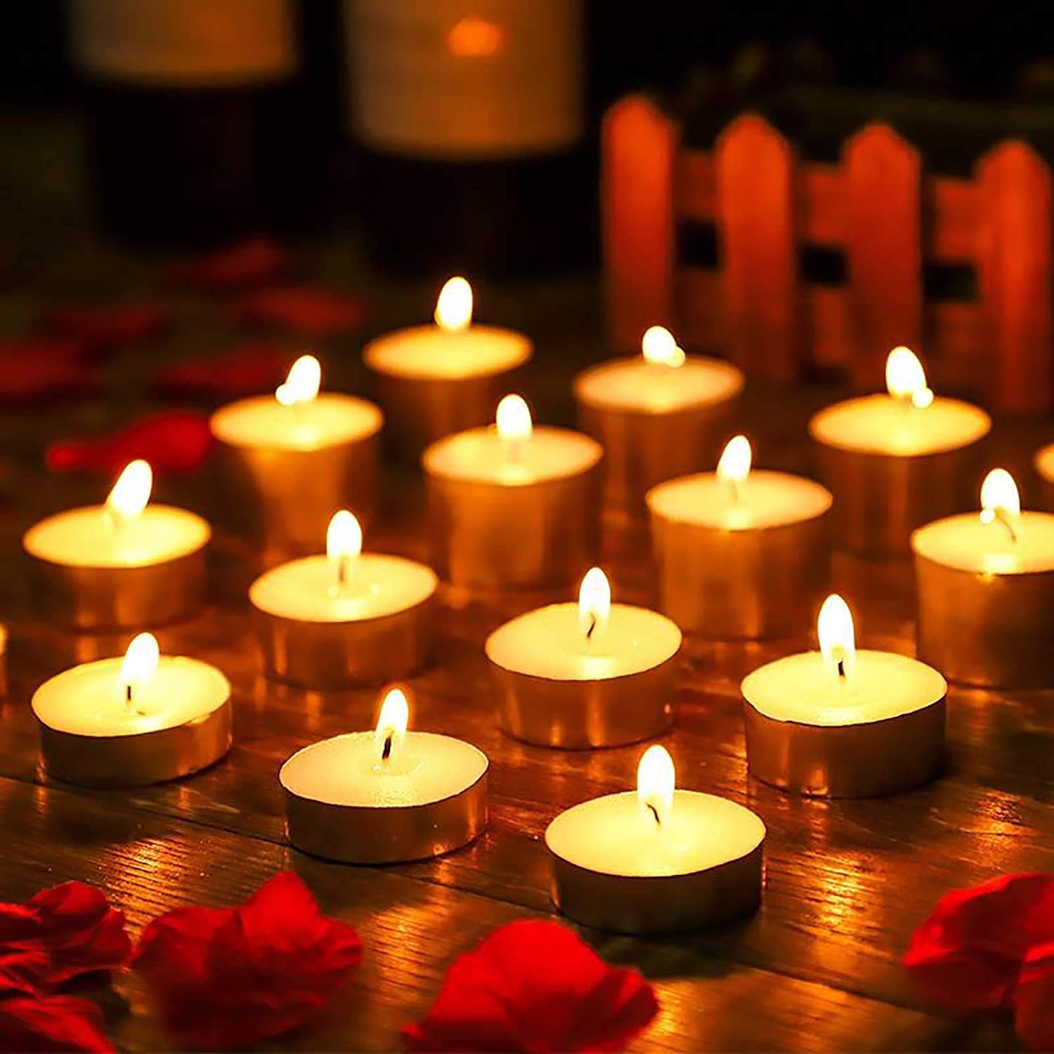 OUO 50 Pack Smokeless Tea Light Candles - Dripless & Long Lasting for Weddings, Home Decor & Parties (Purple)