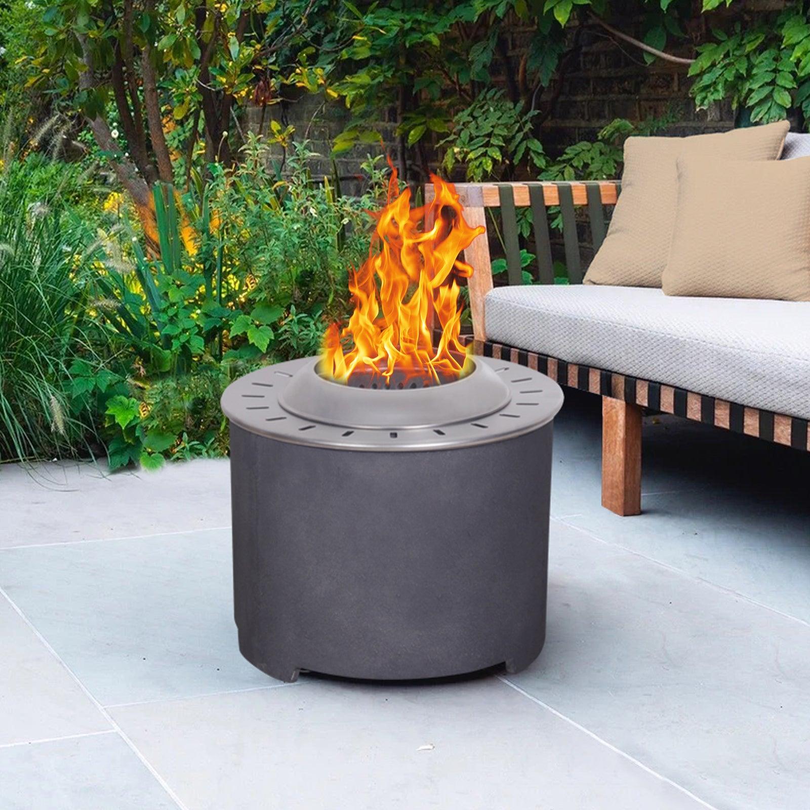 Dark Grey Faux Concrete Smokeless Fire Pit - Wood Pellet, Twig & Wood Burning Outdoor Fire Bowl for Patio, Backyard, Garden & Camping (Perfect for Gatherings, Relaxation & Ambience)