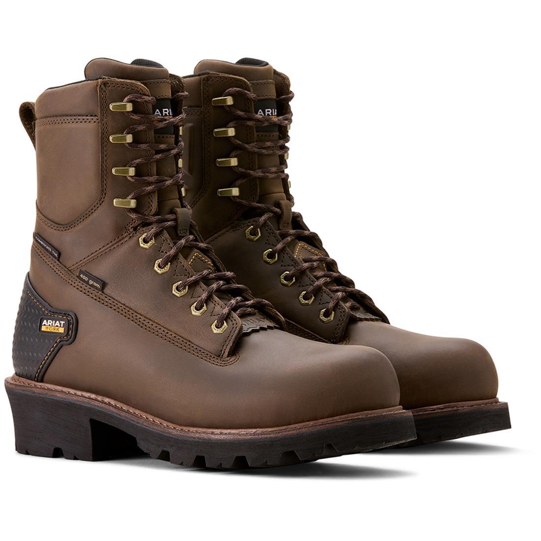 8 Inch Composite Toe Waterproof Work Boots - 400g Insulated, Oily Distressed Brown - Heavy Duty Safety Shoes for Construction, Oil Rig & Outdoor Work