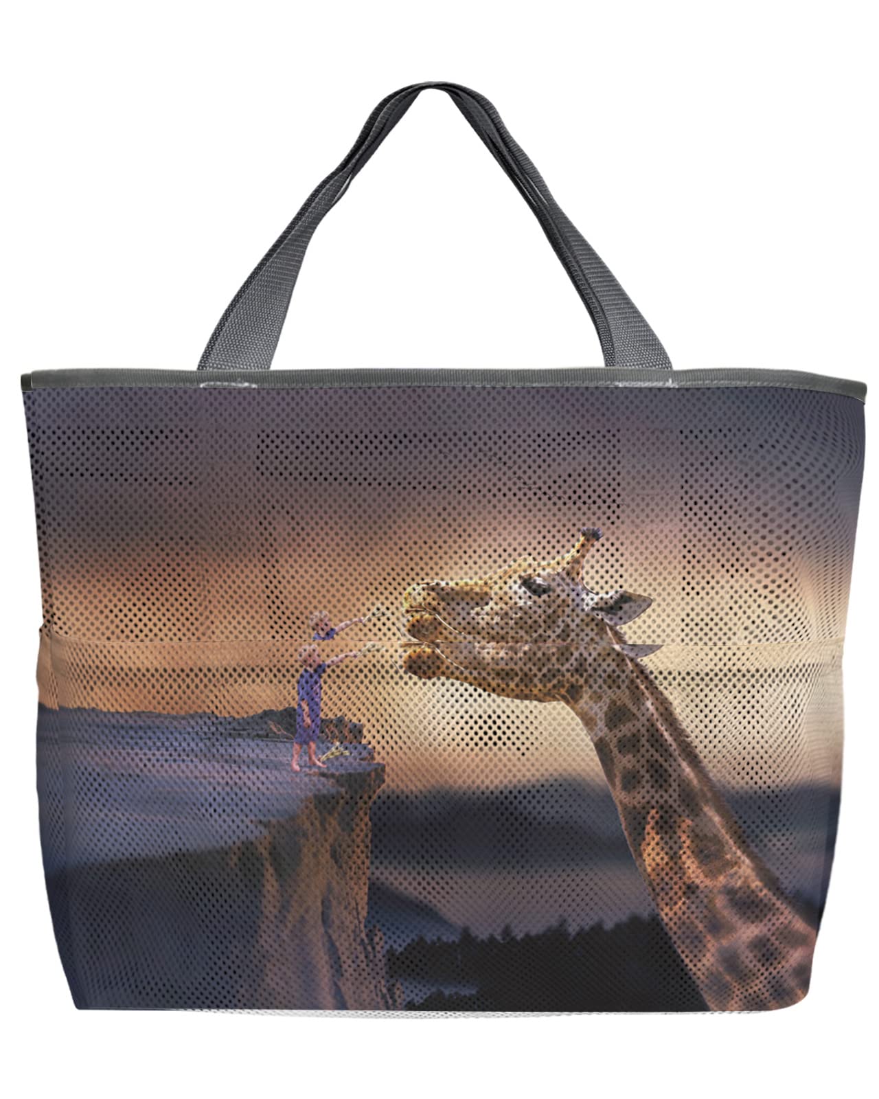 60L Oversized Mesh Beach Tote Bag with Pockets - Quick Dry, Foldable & Lightweight Swim Bag for Beach, Pool & Travel - Animal Print Design (24
