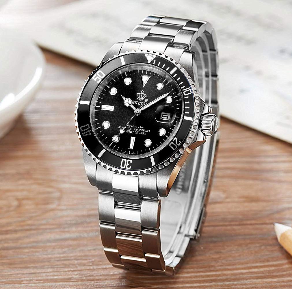 Men's Rotatable Bezel Waterproof Stainless Steel Sports Quartz Watch - Business & Fashion Timepiece for Outdoor Activities, Office & Casual Wear
