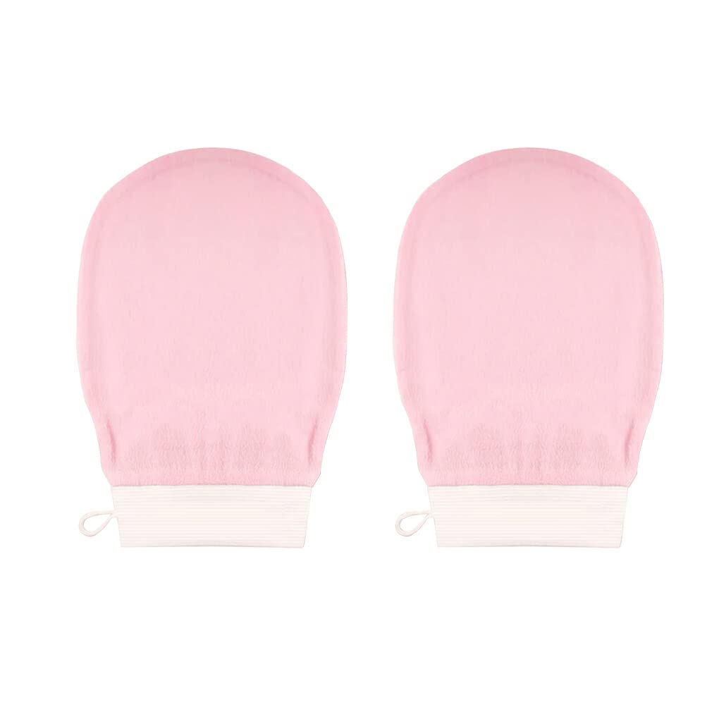 2Pcs Exfoliating Bath Gloves for Body Scrub & Massage - Soft Bathing Gloves for Smooth Skin, Multi-Color Bathroom Cleaning Tool (Pink) - Perfect for Spa, Shower & Home Skincare Routine