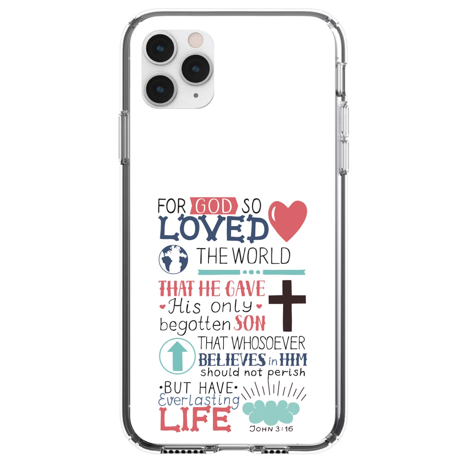 DistinctInk Clear Shockproof Hybrid Case for iPhone 13 Pro MAX (6.7 Inch) - TPU Bumper & Acrylic Back with Tempered Glass Screen Protector - John 3:16 Bible Verse - Pink Teal Color - Perfect for Daily Protection and Faith-Based Lifestyle