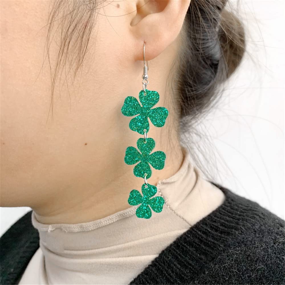 ASHMITA 2 Pairs St. Patrick's Day Earrings - Irish Shamrock Acrylic Dangle Earrings for Women | Green Lucky Clover Drop Earrings | Perfect for St. Patrick's Day Parties, Irish Themed Events & Everyday Fashion Accessories