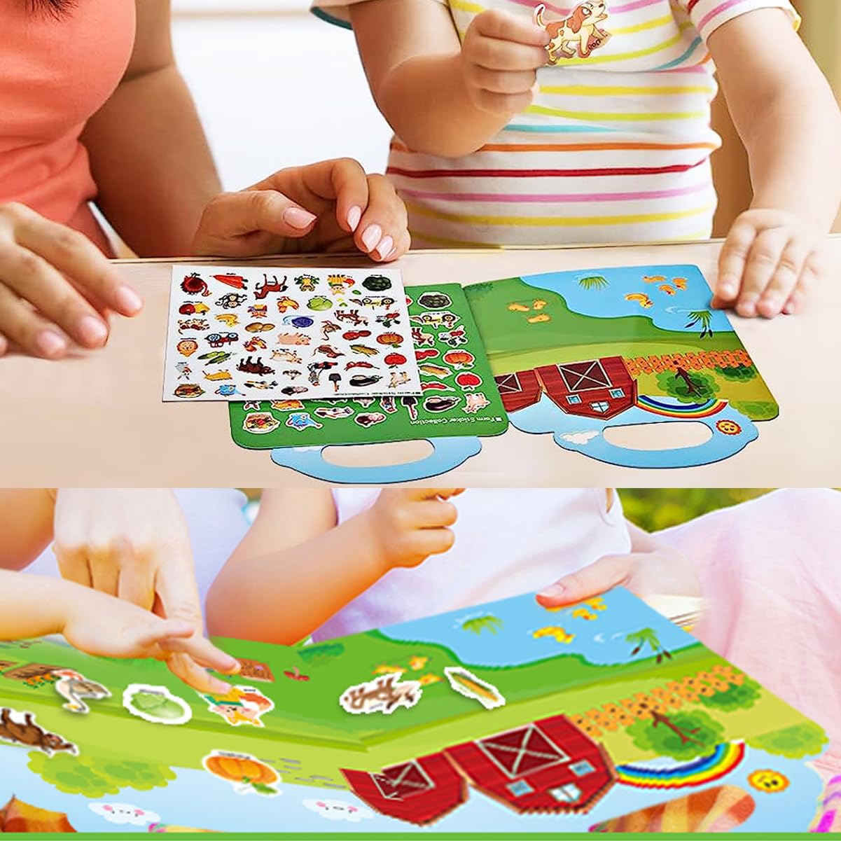Reusable Sticker Books for Kids - Farm Animal Educational Learning Toys for 3-5 Year Old Boys & Girls, Perfect Travel Activity & Birthday Gift for Toddlers | Fun Classroom & Airplane Entertainment