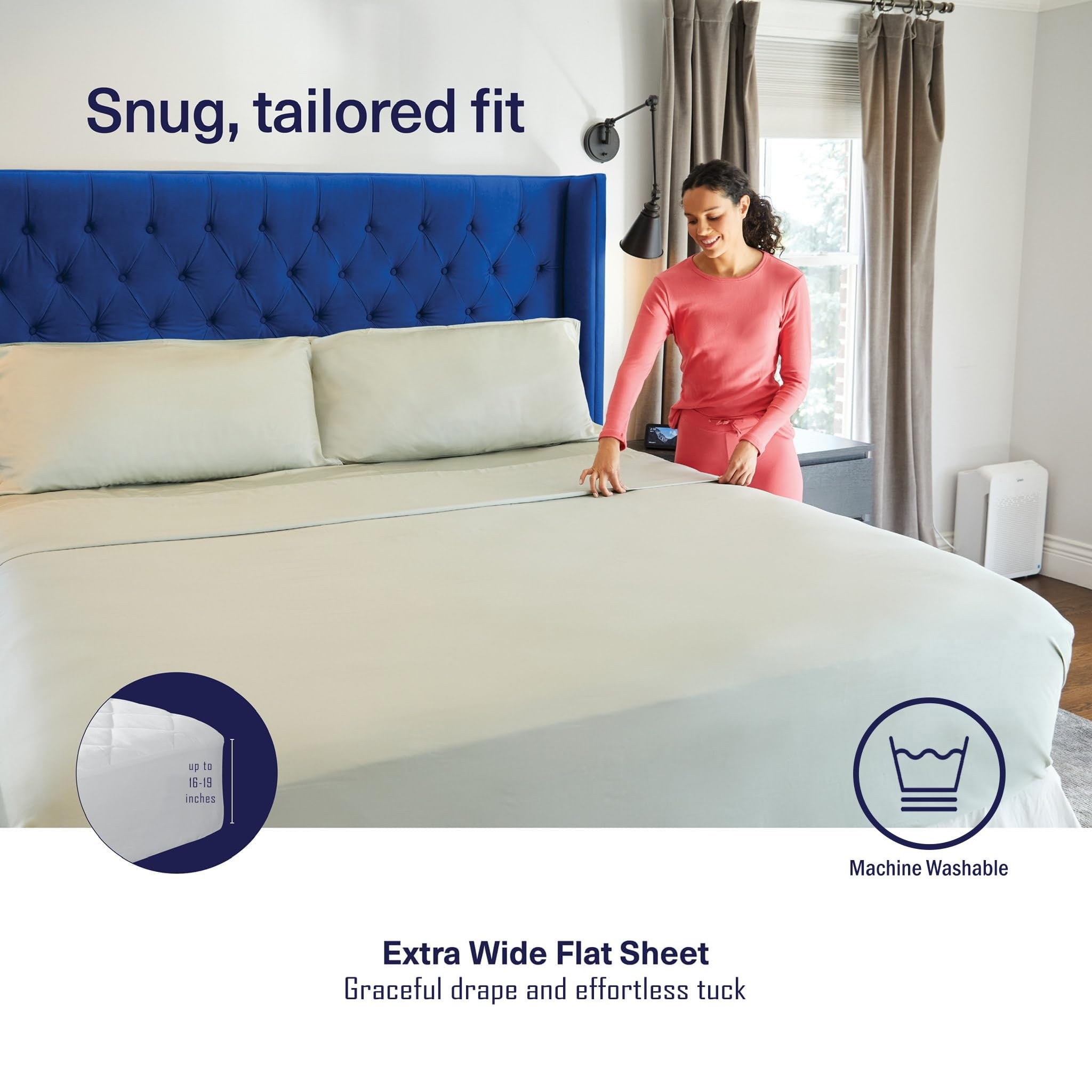King Size Viscose Bamboo Flat Sheet - 100% Organic Cooling Bed Sheets for Hot Sleepers | Extra Wide, Breathable & Soft | Perfect for Summer Nights & Hot Sleepers (Coastal Blue)