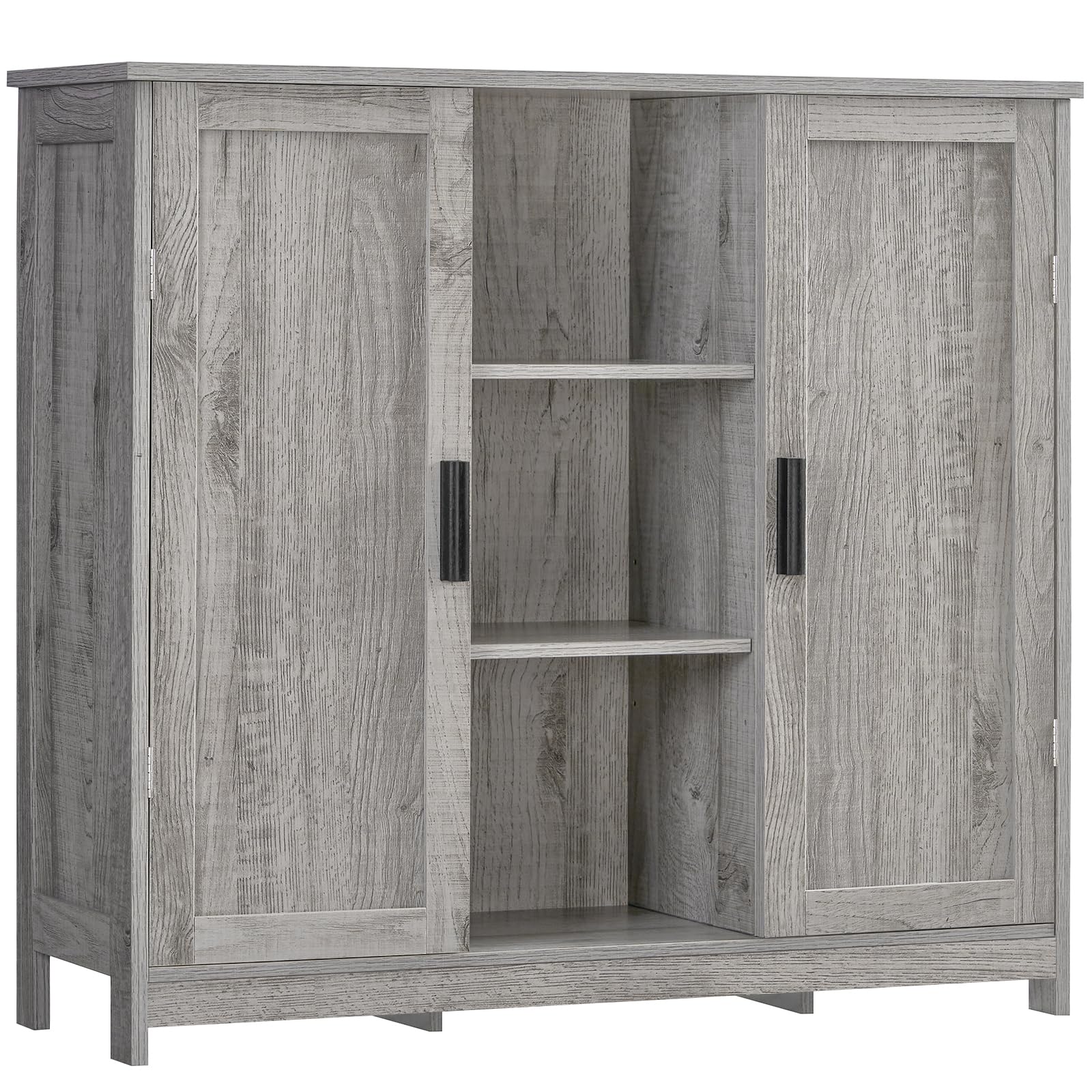 Rustic Gray Iwell 2-Door Storage Cabinet with 4 Adjustable Shelves - Buffet Sideboard for Living Room, Entryway, Kitchen | Perfect for Home Organization & Displaying Decor
