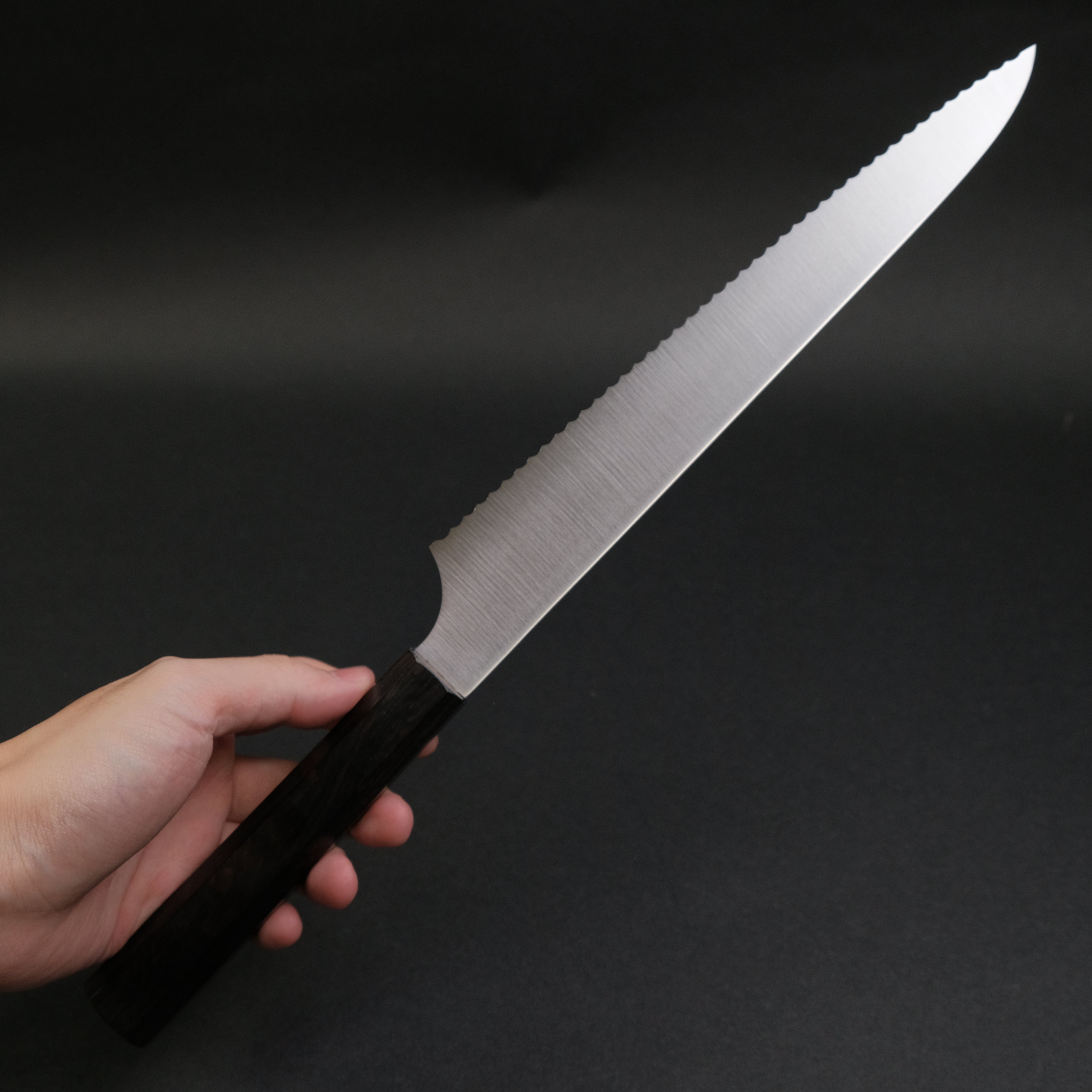Hitohira Imojiya TH 240mm Stainless Steel Bread Knife with Ebony Wa Handle - Perfect for Slicing Bread, Pastries, and Soft Foods at Home or Bakery
