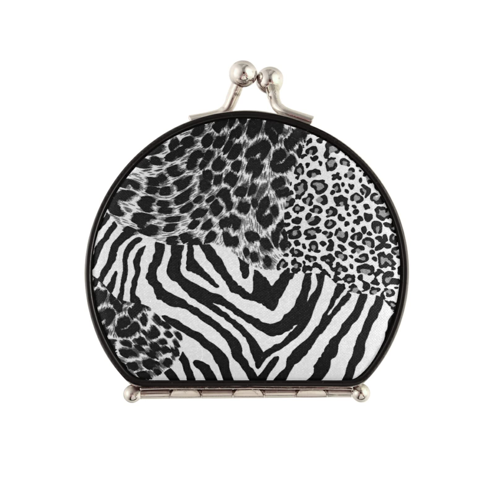 Black White Tiger Print Zebra Skin Leopard Texture Animal Skin Compact Makeup Mirror - Twin-Sided Cosmetic Mirror with 1x & 2x Magnification - Buckle Folding Mini Pocket Portable Hand Mirror for Travel, Purse & Vanity Use