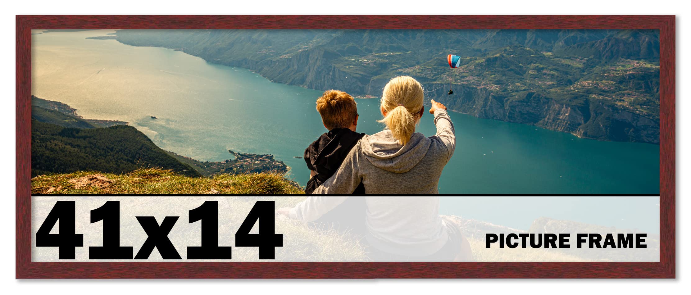 CountryArtHouse 41x14 Inch Solid Mahogany Wood Picture Frame - Premium Brown Wooden Photo Frame with UV Acrylic Plexiglass, Acid-Free Foam Backing & Hanging Hardware - Perfect for Wall Art, Family Photos, and Home Decor Display