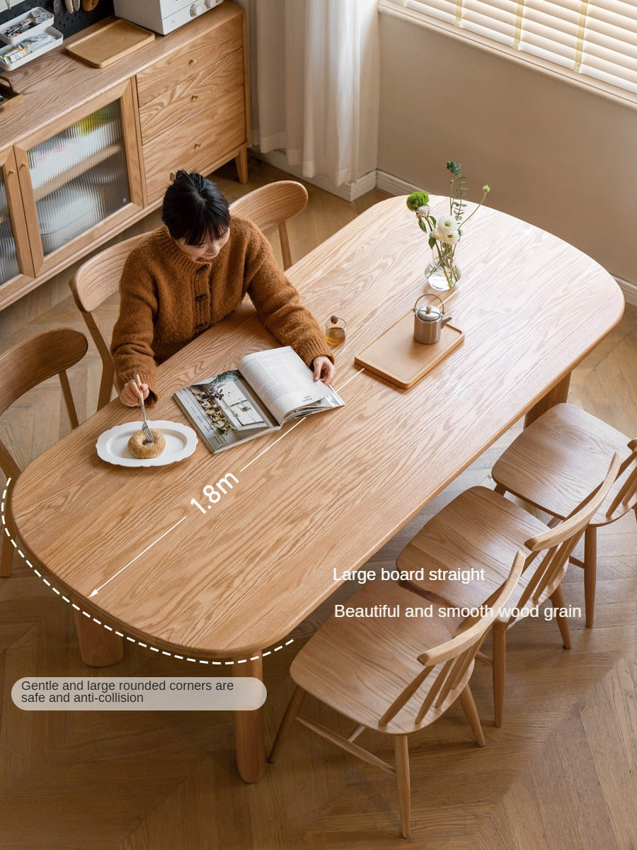 Solid Oak Wood Round Corner Long Dining Table - Rustic Farmhouse Style for Family Gatherings & Dinner Parties