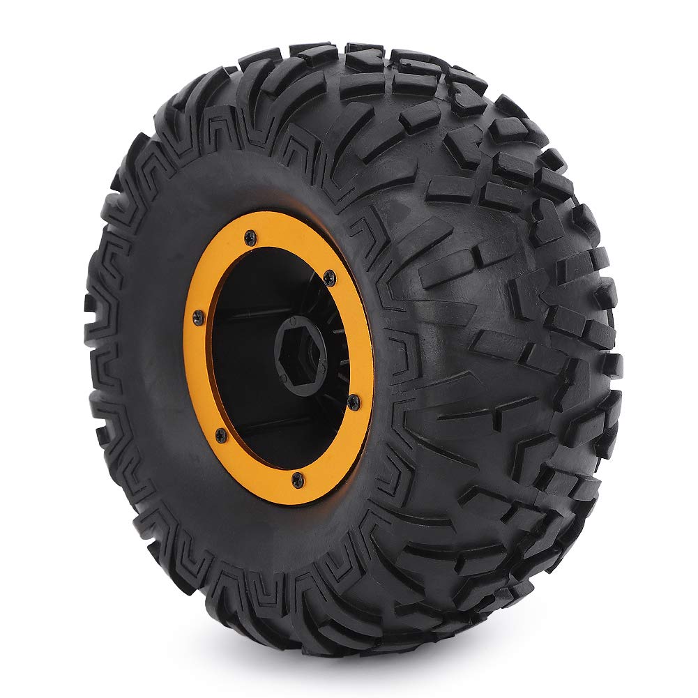 Okuyonic 1/10 Scale RC Car Upgrade Parts - 135mm Gold BA19195 Rubber Racing Tires & Inflatable Wheels with Tire Inflator for RC Trucks, Off-Road Vehicles | Durable Spare Tires for Racing, Crawling, Bashing & DIY Installation