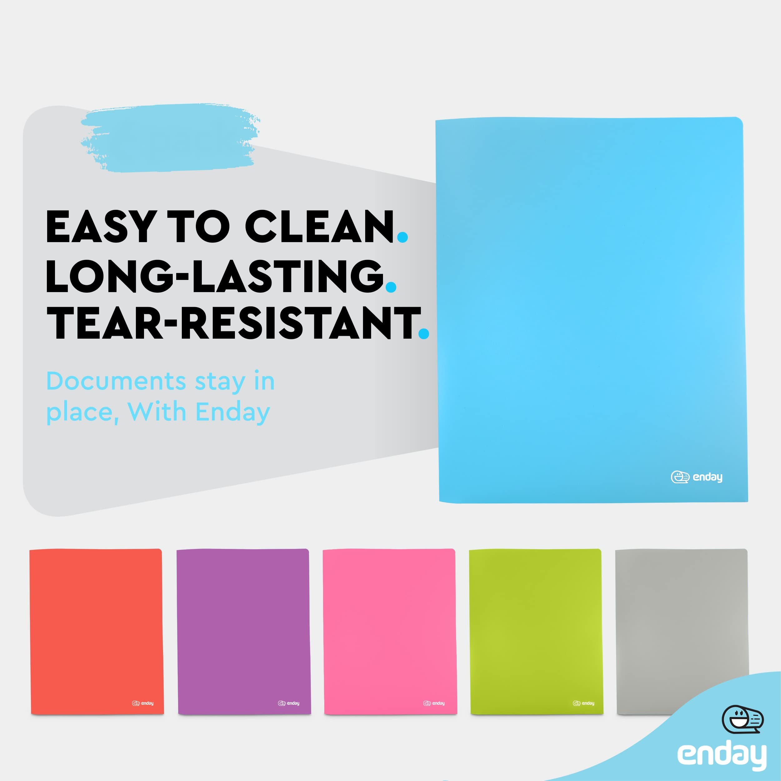 Enday 2-Pocket Plastic File Folders - Heavy Duty Letter Size School Folders in Blue, Purple, Green, Red, Pink & Grey (24 Pack) - Perfect for Classroom Organization, Office Documents & Homework Assignments