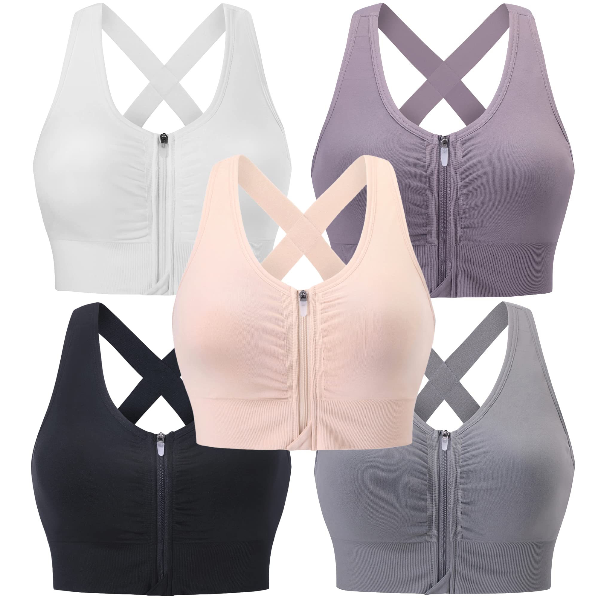 Evercute Zip Front Post-Surgery Bra for Women - Wireless Sports Bras with Padded Straps & Medium Support - Yoga, Exercise & Athletic Bras - Perfect for Recovery, Workouts & Daily Comfort