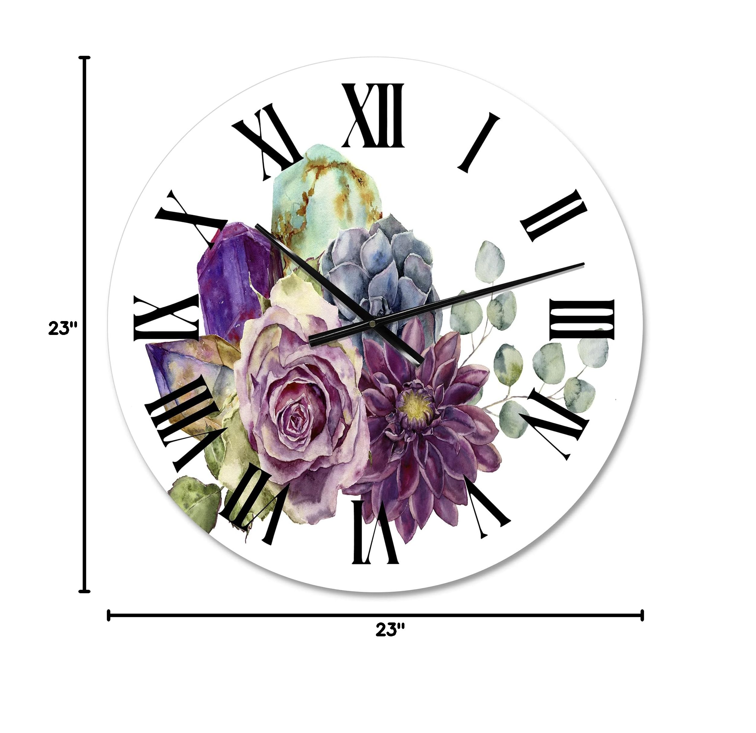 DesignQ Traditional Wall Clock - Large Floral & Botanical Decor with Bouquet of Flowers, Succulents and Eucalyptus - Perfect for Kitchen, Living Room, Bedroom and Office Wall Decor