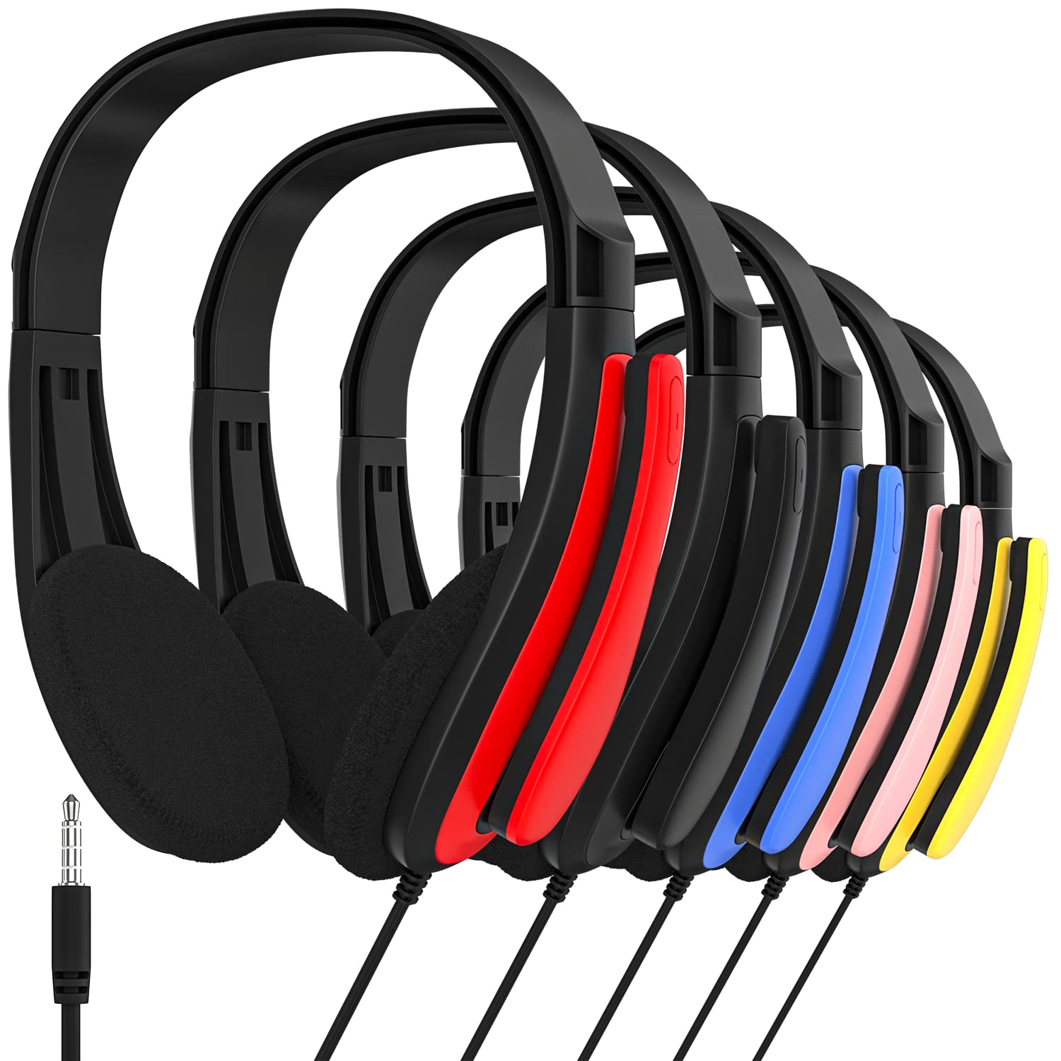 5 Pack Maeline Stereo Gaming Headset with Microphone - Noise Isolating On-Ear Headphones for PC, Mac, iOS Devices | Lightweight Comfort Design, 3.5mm Jack, Multiple Colors - Perfect for Gaming, Online Classes & Remote Work