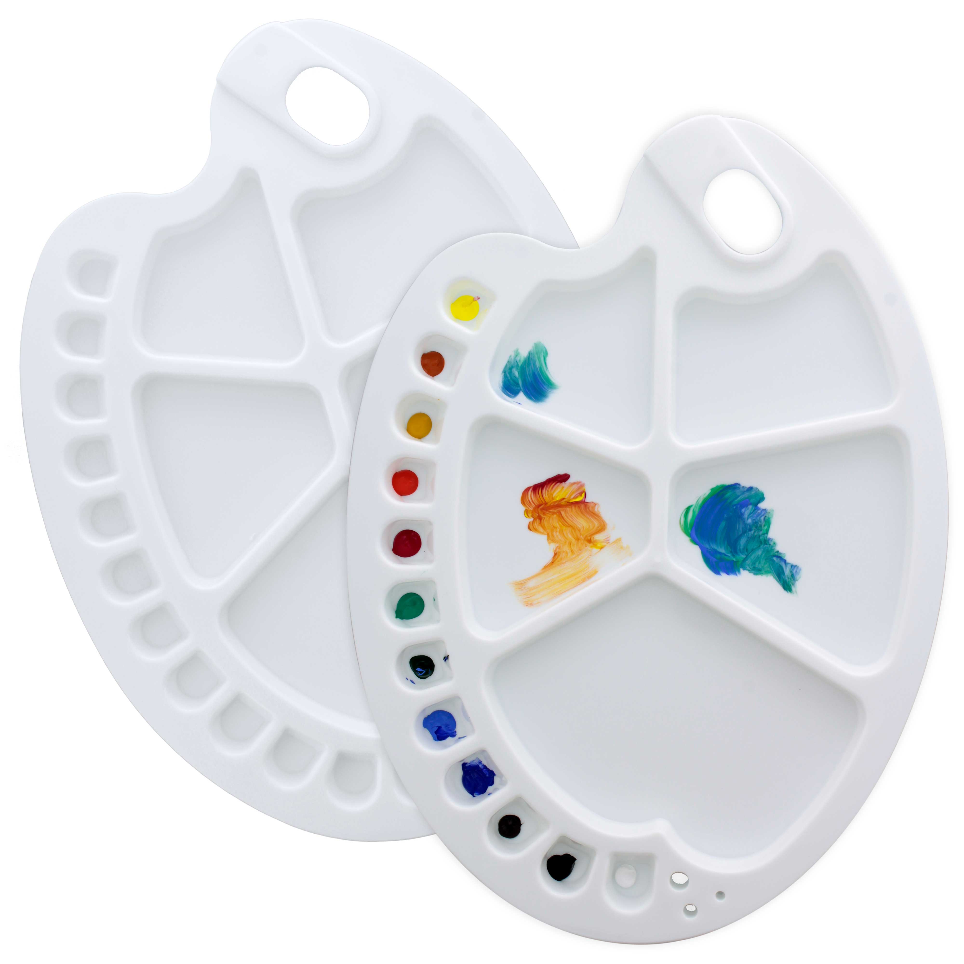 17-Well Plastic Artist Painting Palette with Thumb Hole - Non Stick, Easy Clean, Durable for Watercolor, Oil & Acrylic Paint - Perfect for DIY Crafts, Art Classes & Professional Studios (Pack of 2)