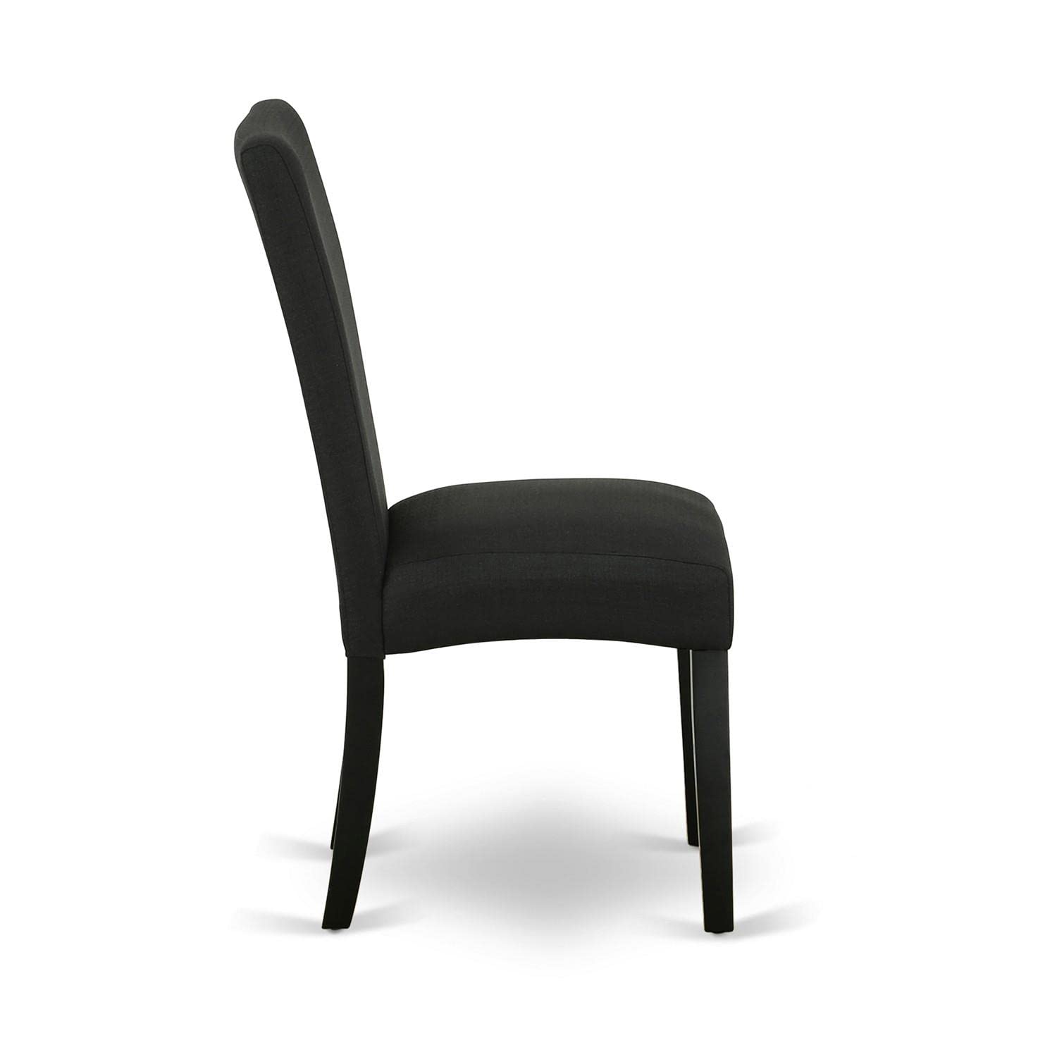 East West Furniture DRP1T24 Driscol Parson Chairs - Set of 2 Black Linen Fabric Padded Dining Chairs for Kitchen, Dining Room, and Office Use