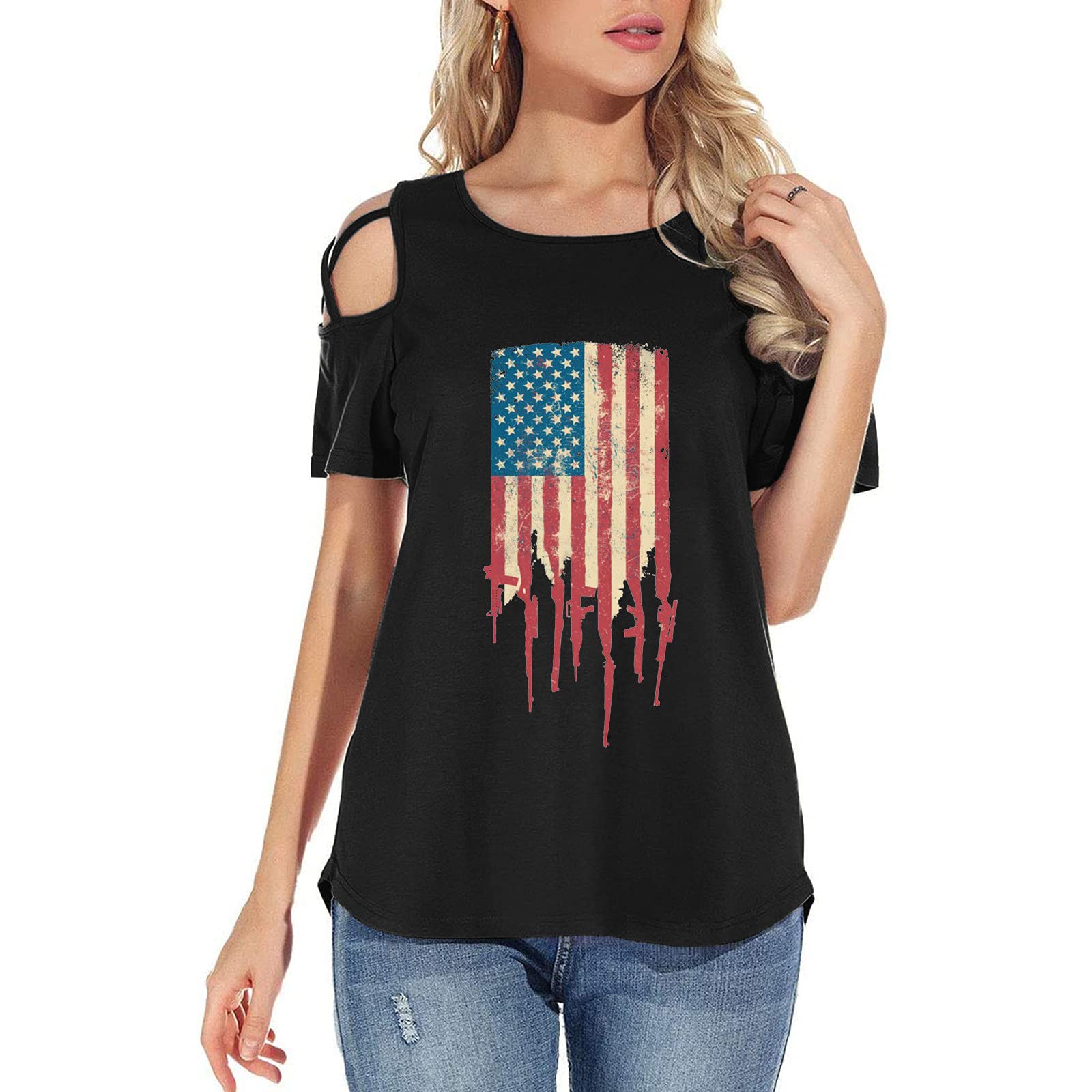 Women's Summer Tops - O-Neck Short Sleeve Printed Cold Shoulder T-Shirt & Blouse | Casual Wear, Beach Outfit, Party Clothing