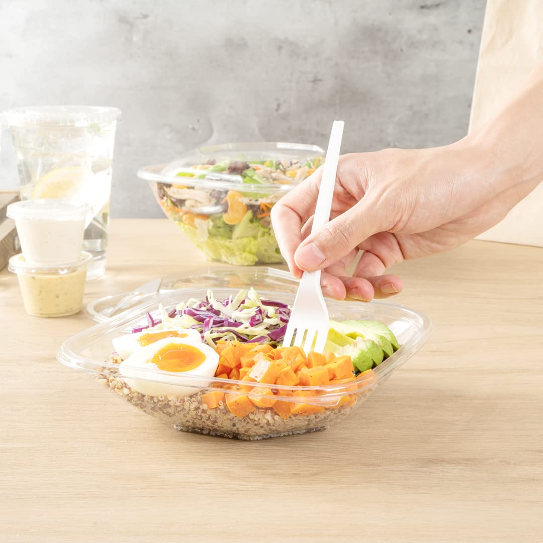 Restaurantware Thermo Tek 25.4oz Clear Plastic Salad Bowls with Lids - 100-Pack Freezable, Anti-Fog Disposable Food Containers for Takeout, Meal Prep & Catering | Perfect for Salads, Soups, Noodles & Party Serving