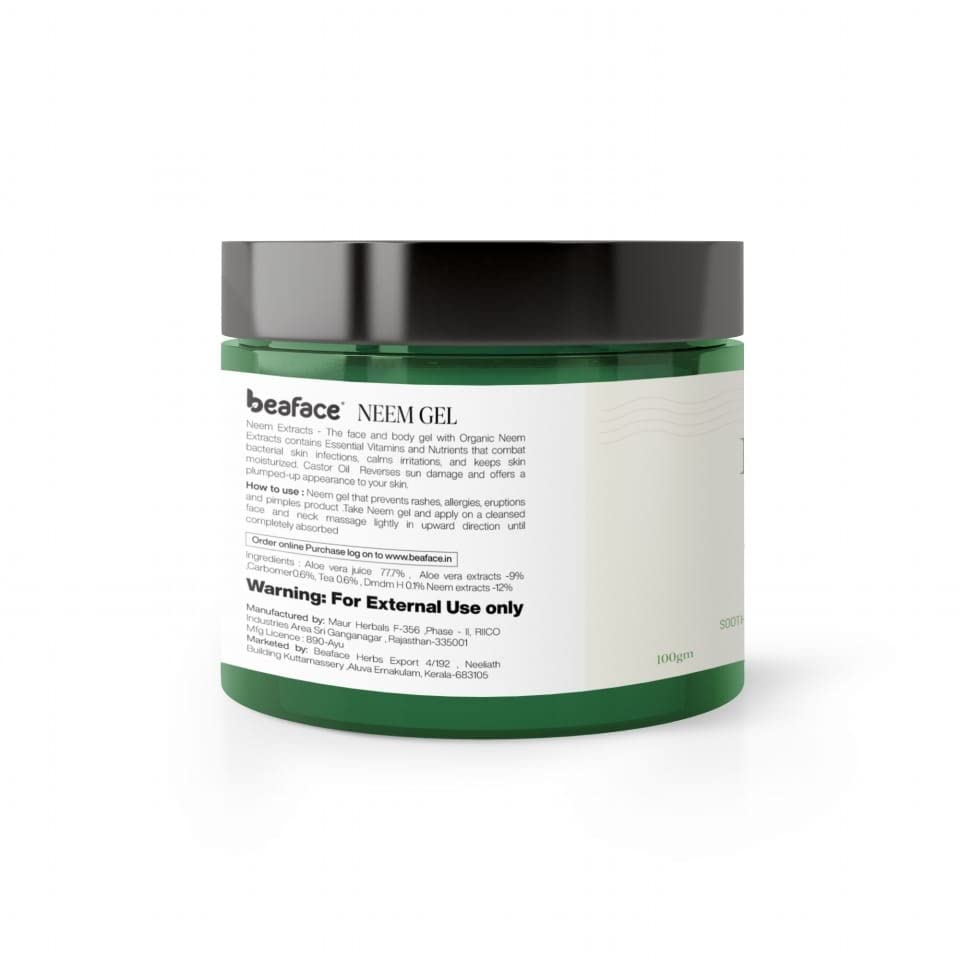 Beaface Combo Pack - Neem Face Gel & Aloe Vera Skin Gel (100g Each) | 2-Piece Set for Acne Treatment & Skin Hydration | Perfect for Daily Skincare Routine & Travel Essentials