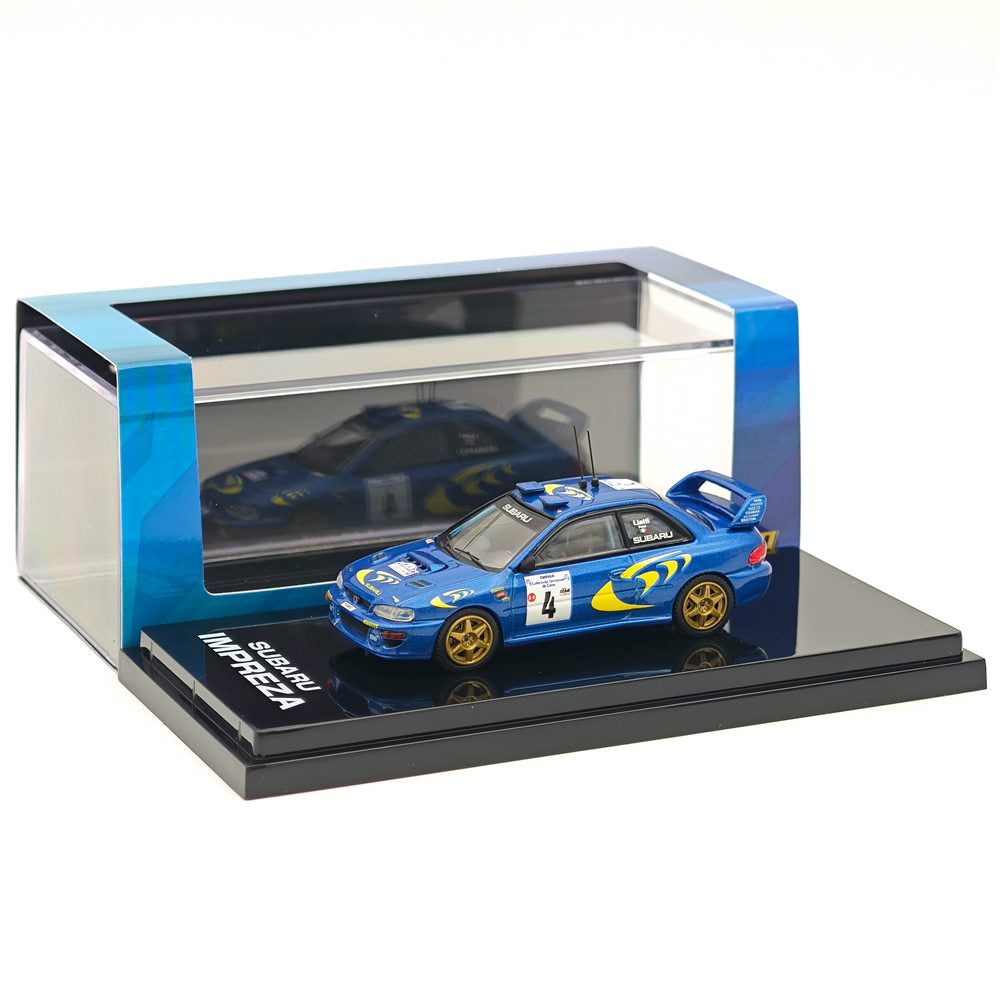 1/64 Scale Subaru Impreza WRC 1997 #4 Tour de Corse Blue Diecast Model Car - Collectible Hobby Japan Miniature for Racing Enthusiasts & Display Showcase