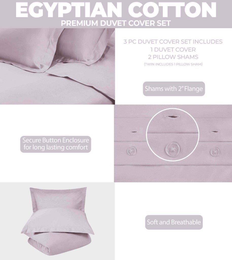 Premium Egyptian Cotton 400 Thread Count Duvet Cover Set - Ultra Soft & Breathable Bedding for Luxury Hotels & Master Bedrooms