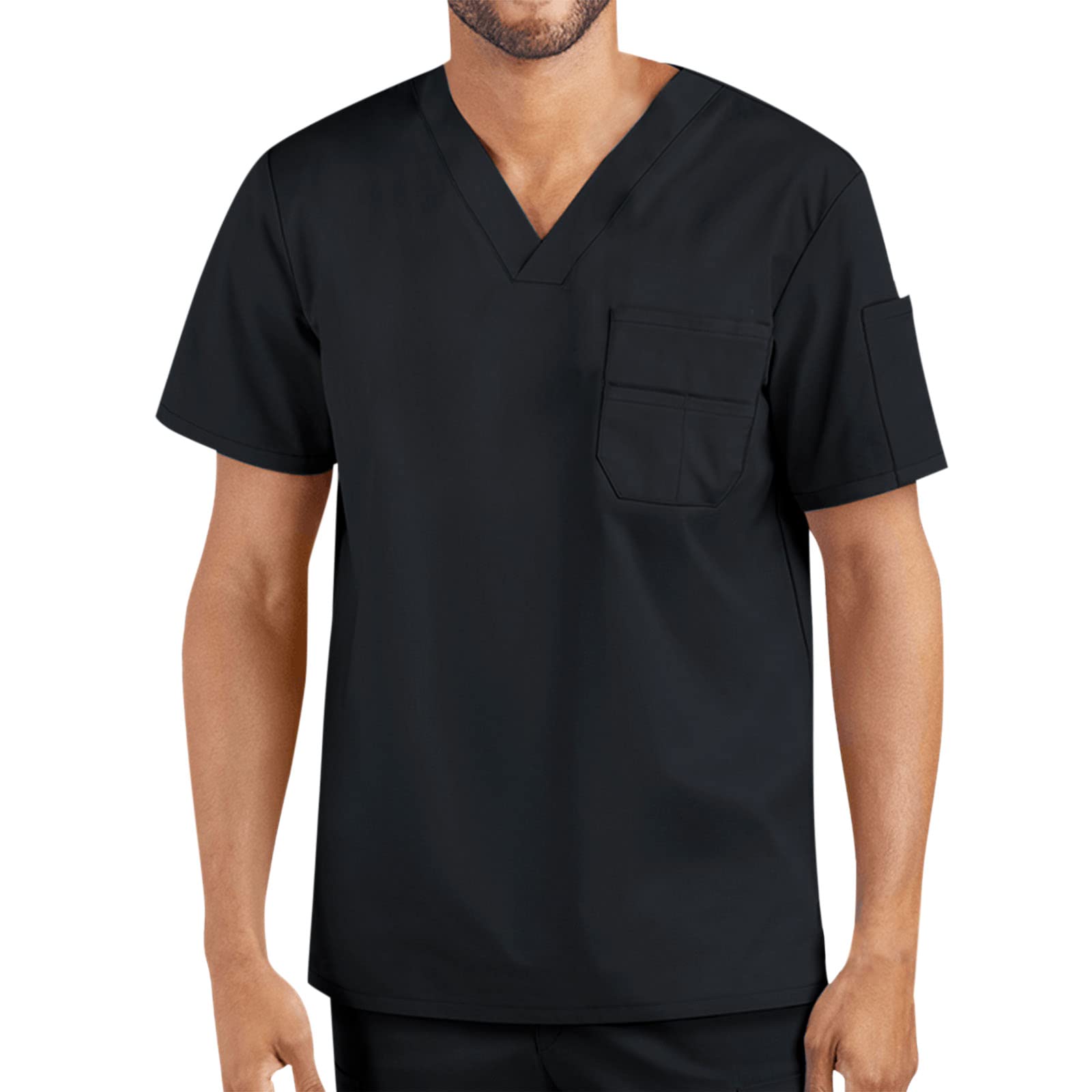 Men's V-Neck Short Sleeve T-Shirt - Breathable Solid Pocket Work Shirt for Casual & Business Wear - Perfect for Office, Outdoor & Daily Activities