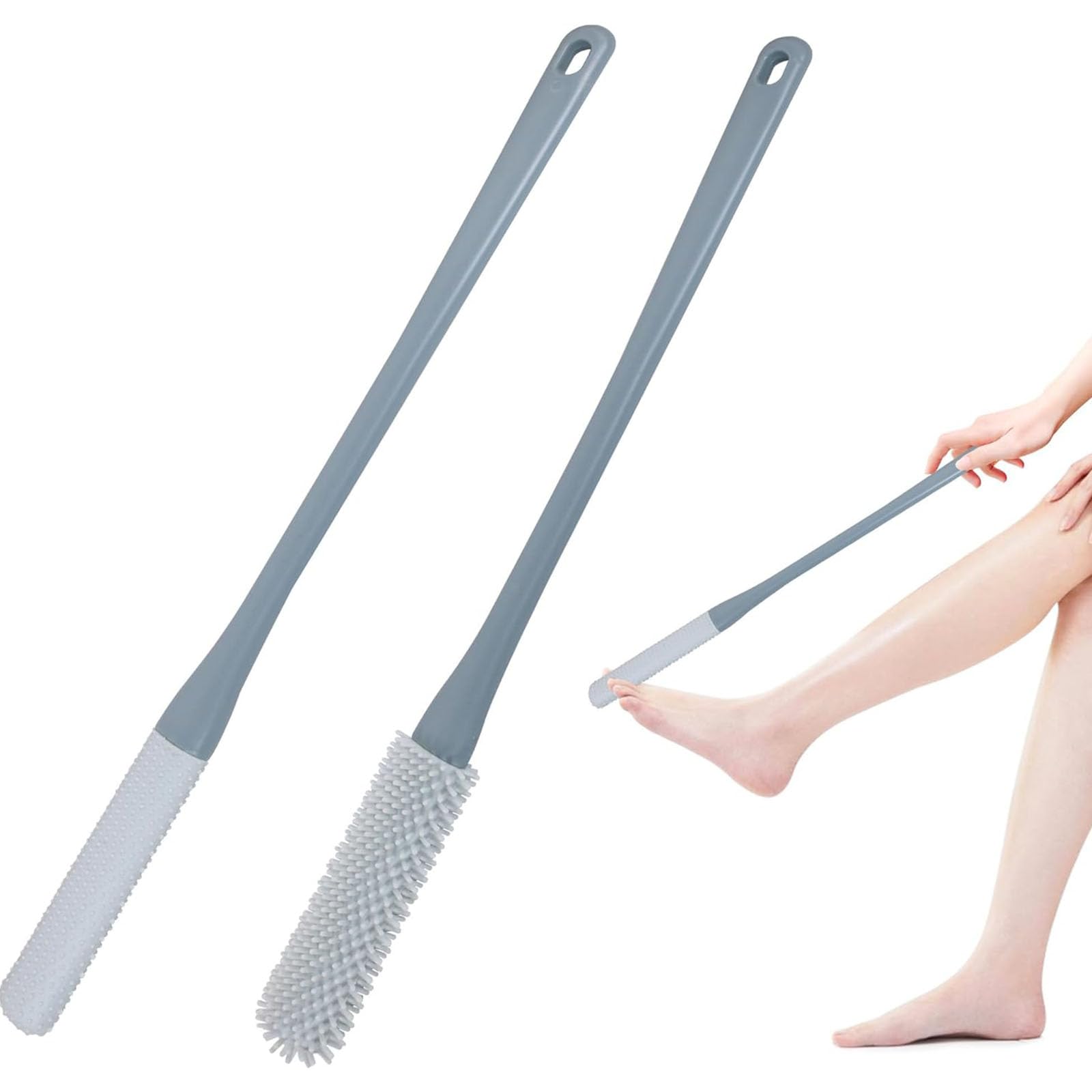 Silicone Foot Scrubber with Long Handle - Toe Gap Cleaning Brush for Dead Skin & Keratin Removal - Shower Foot Washing Brush for Men & Women - Perfect Gift for Elderly - Ideal for Bathroom, Pedicure & Home Spa Care