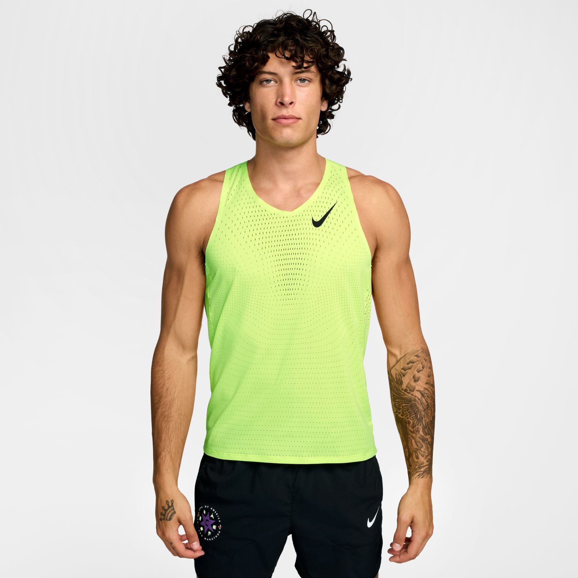 Men's AeroSwift Dri-FIT ADV Running Singlet - Light Lemon Twist/Black - Moisture-Wicking Performance Shirt for Marathon Training & Hot Weather Running