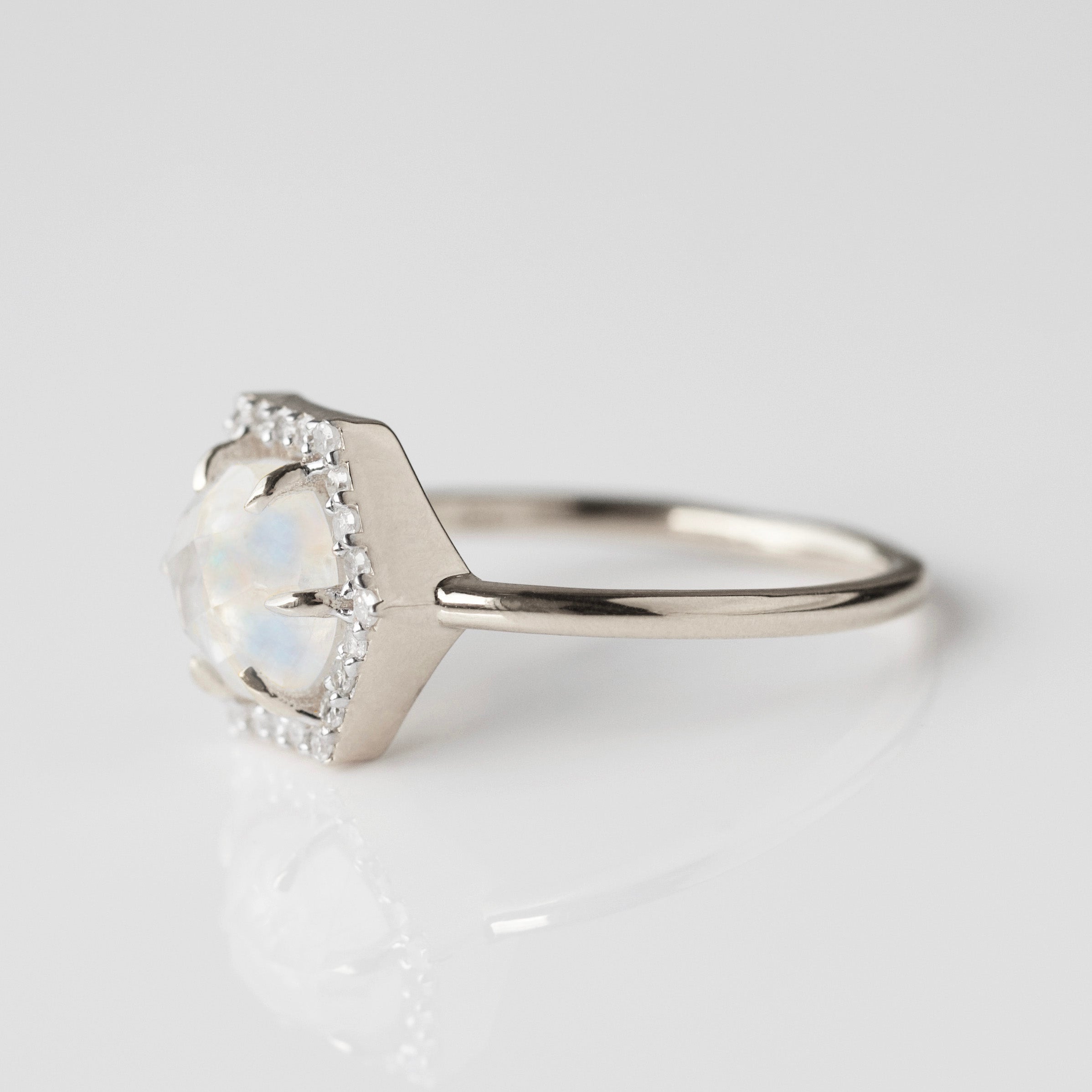 Moonstone & Diamond Hexagon Ring for Women - Elegant Vintage Jewelry for Engagement, Wedding, Anniversary & Special Occasions