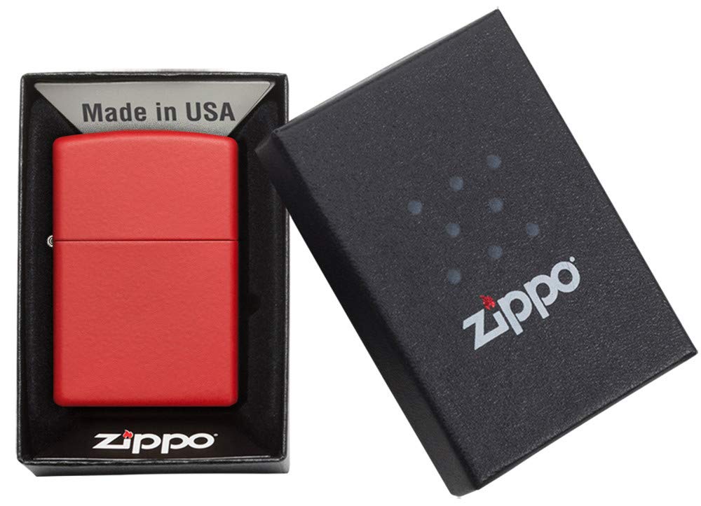 Zippo Red Matte Lighter 233 - Windproof Refillable Pocket Lighter for Outdoor Camping, Hiking & Everyday Use