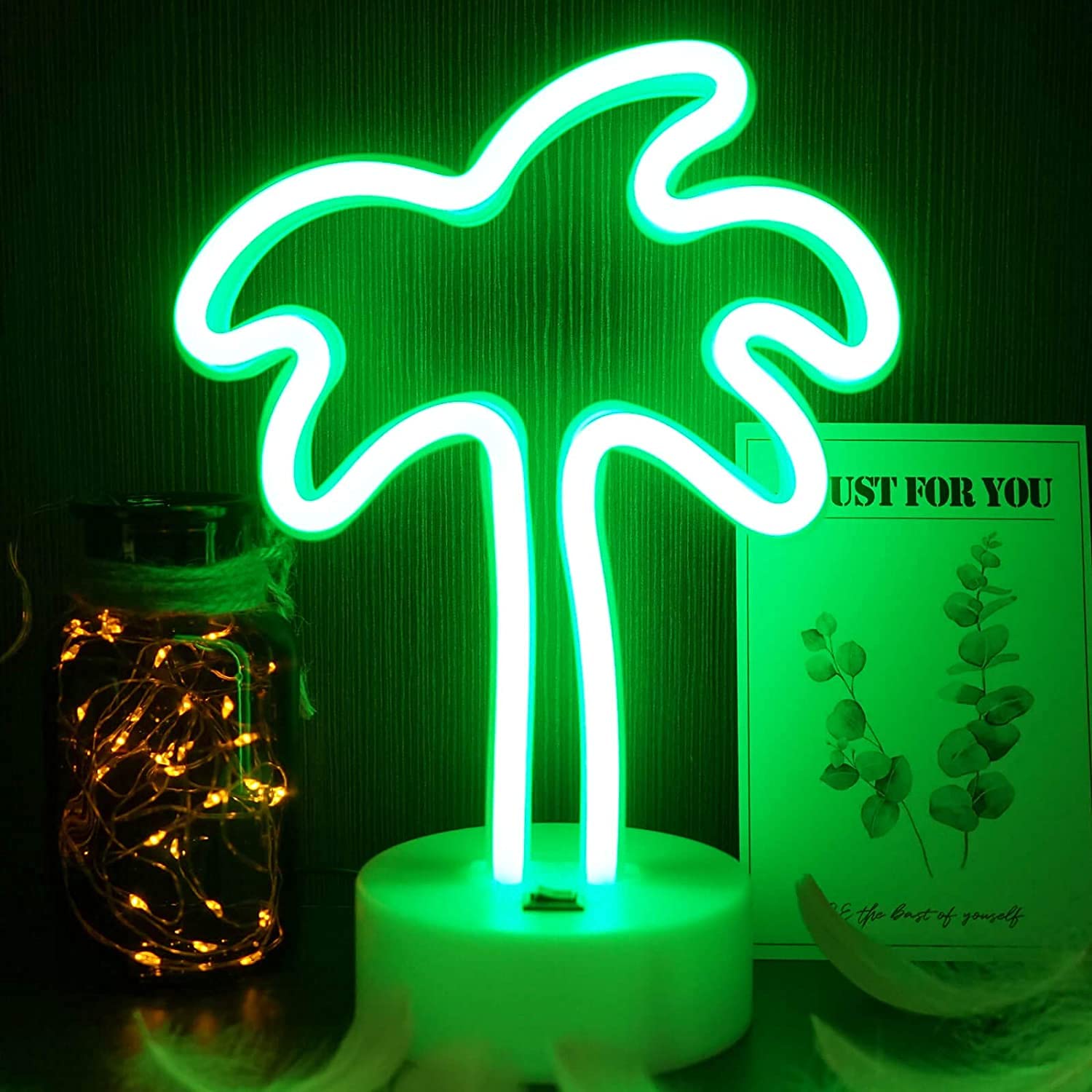 LED Neon Night Light - Cat Signs Wall Decor for Kids Bedroom, USB/Battery Powered Home Lighting (Coconut Tree Design) | Perfect for Nursery, Teen Room & Dorm Decor