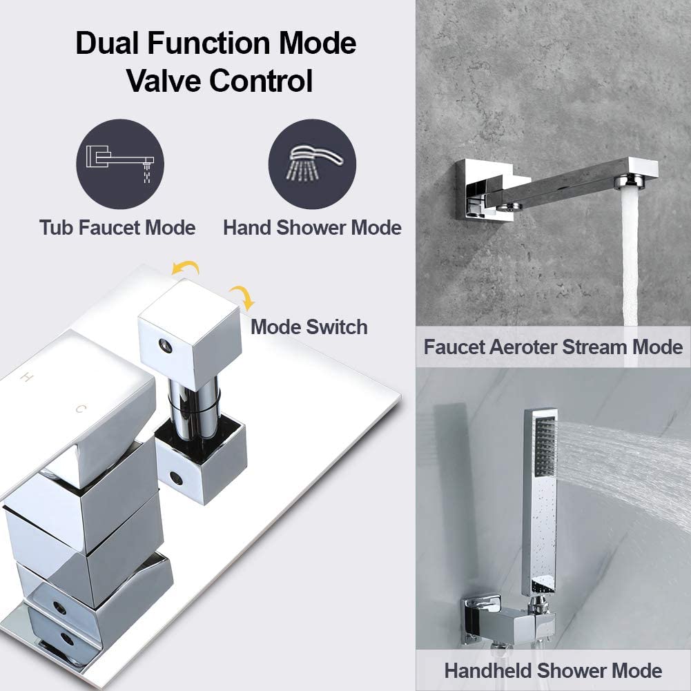 Chrome Bathtub Faucet with Handheld Shower - 3 Hole Bathroom Faucet with Waterfall Spout & 2 Crystal Knobs - Perfect for Modern Bathroom Renovation and Spa-Like Shower Experience