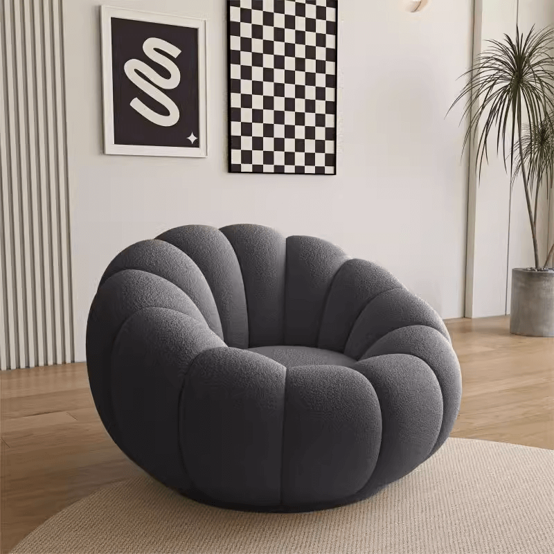 White Pink Red Yellow Green Orange Gray Pumpkin Swivel Accent Chair with Boucle and Sherpa Upholstery - Perfect for Living Room, Bedroom, or Office Decor