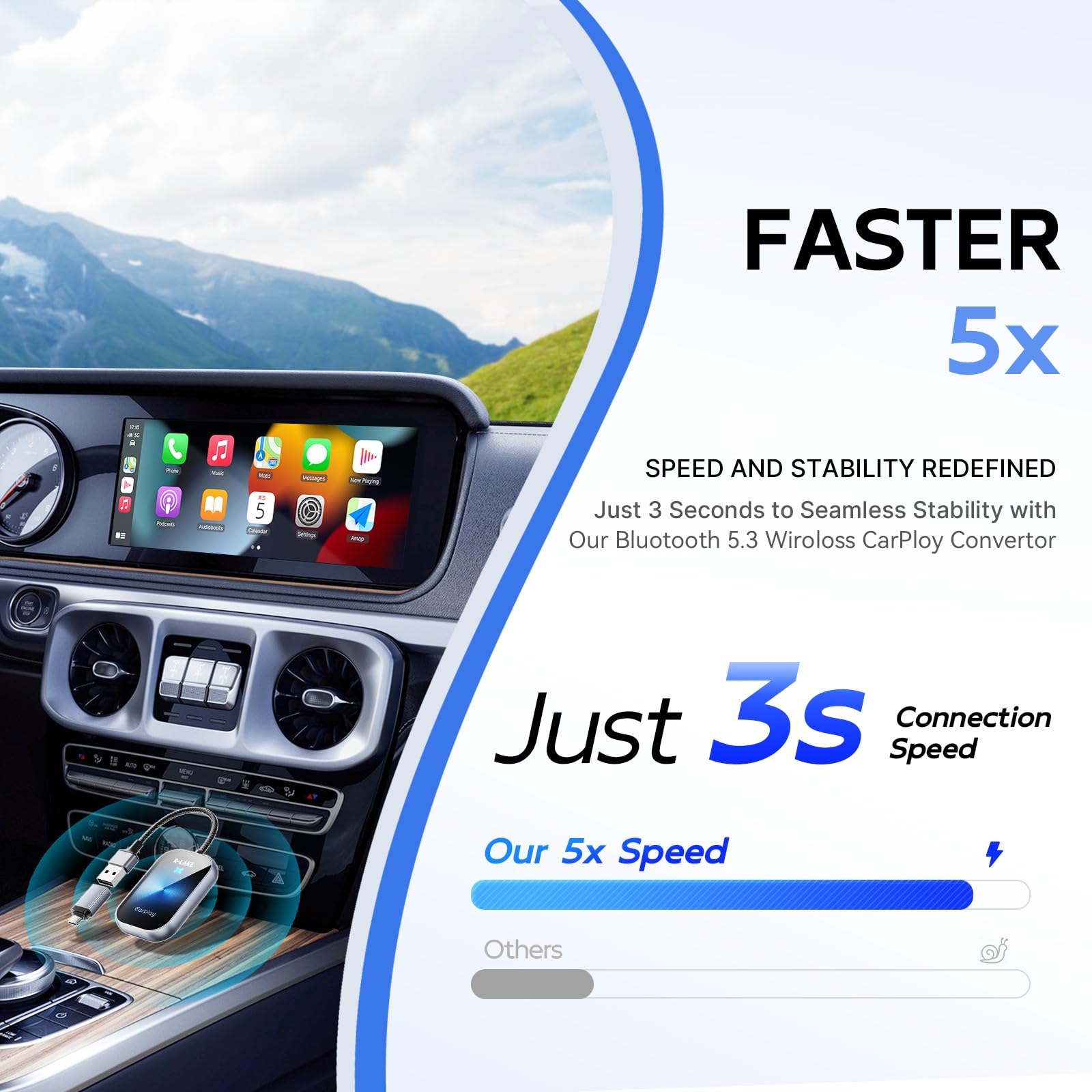 2024 Wireless CarPlay Adapter for iPhone - Plug & Play Bluetooth Dongle Converts Wired to Wireless CarPlay (iOS 10+, 2016+ Cars) - Seamless Music Streaming & Hands-Free Calling for Safer Driving