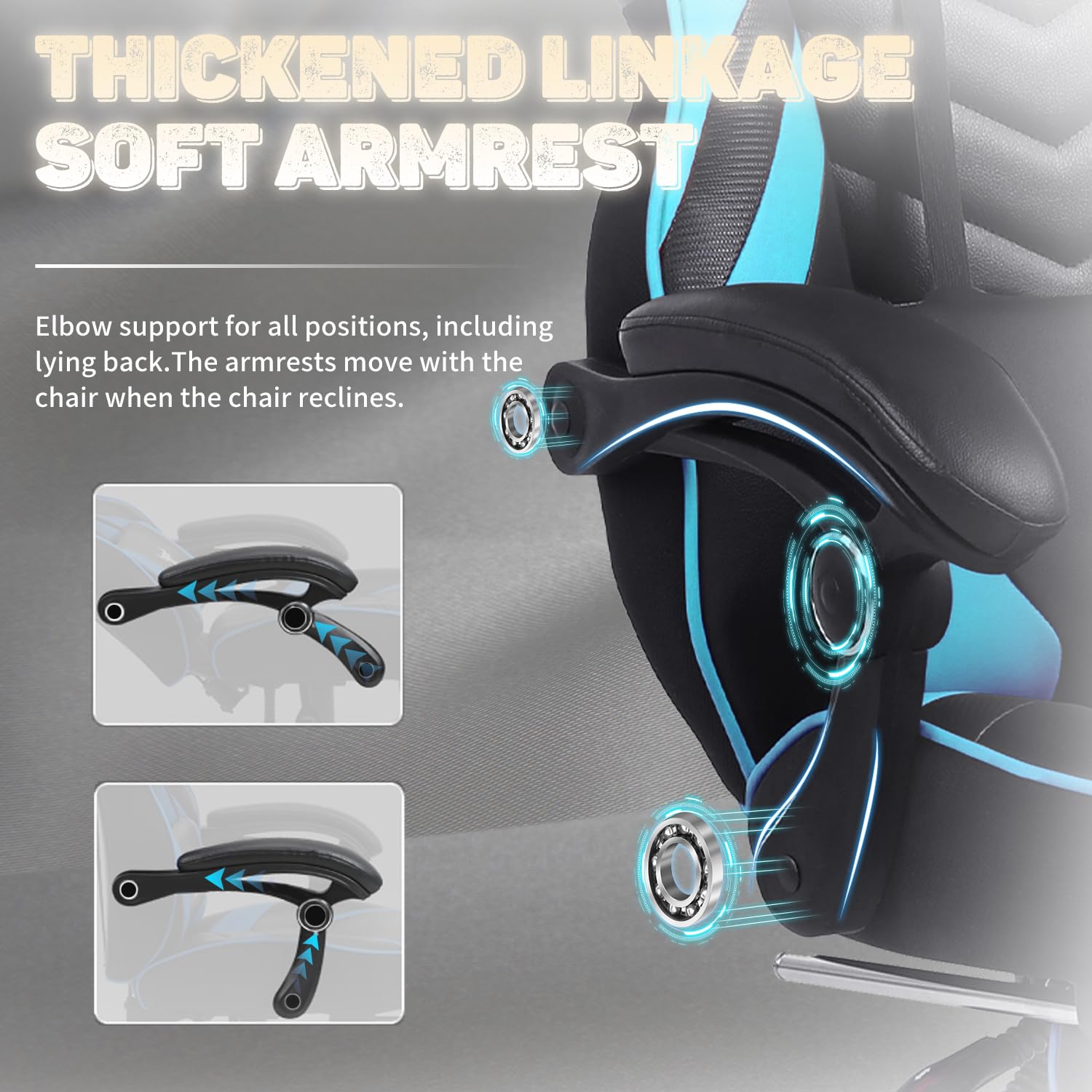 Vonesse Ergonomic Gaming Chair for Adults - High Back Computer Chair with Adjustable Footrest & Lumbar Massage, Reclining Office & Gaming Chair for Big & Tall Users (Cyan/Black) - Perfect for PC Gaming, Home Office & Esports Setup