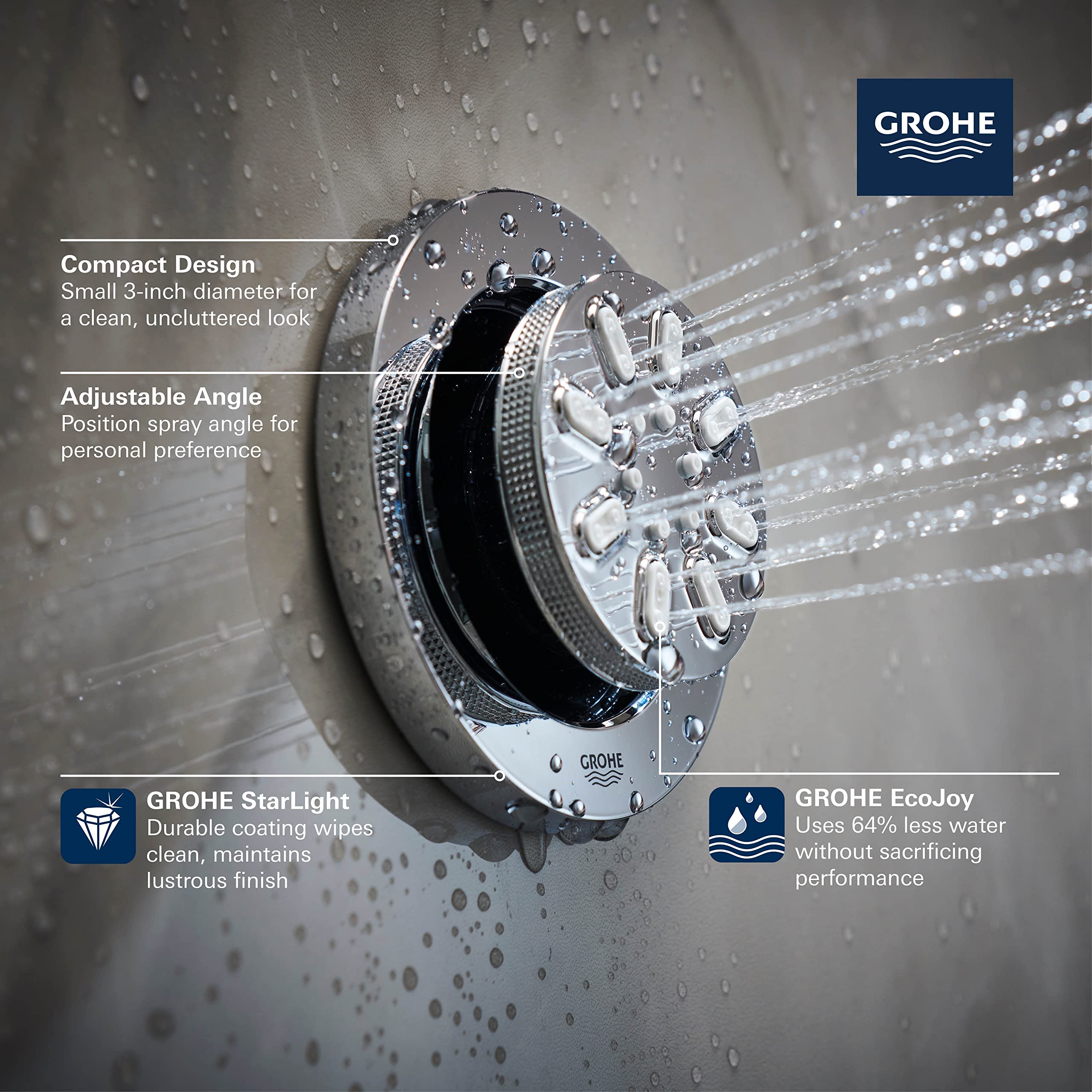 GROHE 26744A00 Aqua 2-Setting Rainshower Body Spray Head with Rain Jet Settings in Hard Graphite - Perfect for Luxury Bathroom and Spa Shower Experience