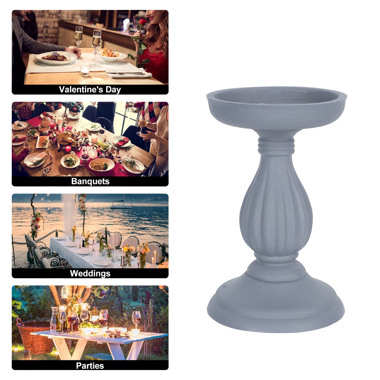 Roman Column Candle Holder - Resin Candlestick Stand for Pillar & Tea Light Candles - Greek Figurine Base - Wedding Table Centerpiece in Grey - Perfect for Home Decor, Wedding Receptions & Romantic Dinner Settings