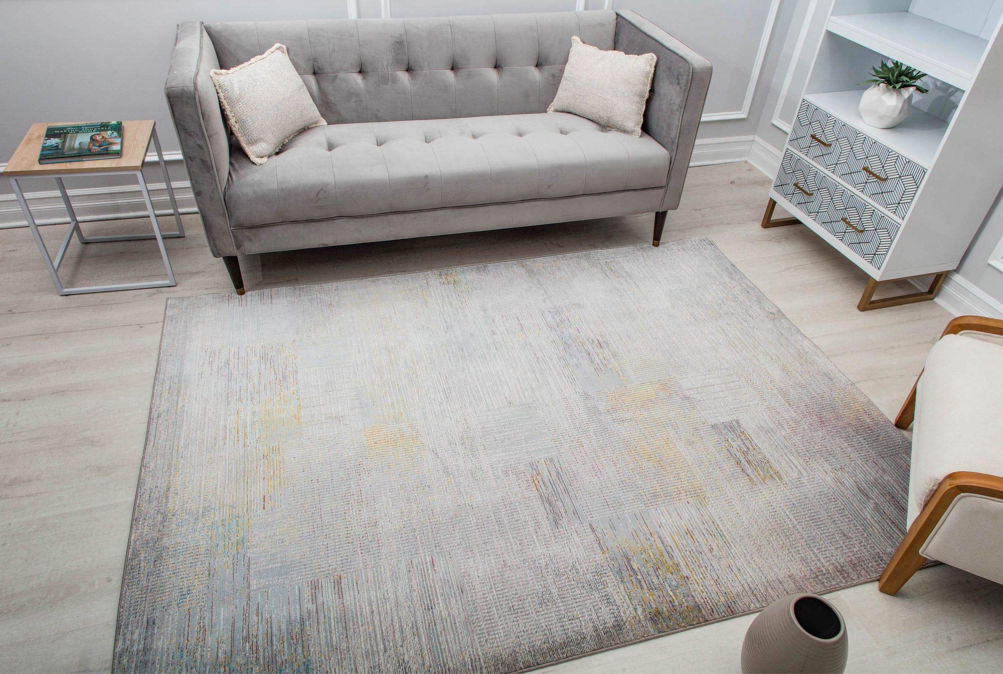 CosmoLiving by Cosmopolitan Melyna MA15A Revere Pewter Contemporary Abstract Area Rug 8' x 10' - Modern Home Decor for Living Room, Bedroom & Office - Soft & Durable Indoor Rug for High Traffic Areas