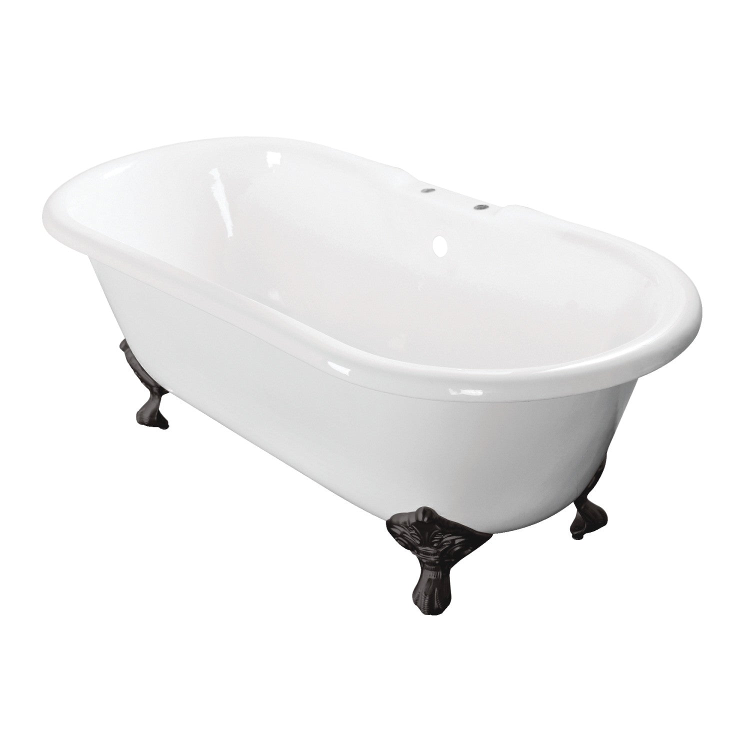 Aqua Eden 66 Inch White Matte Black Cast Iron Clawfoot Bathtub - Double Ended Oval Freestanding Tub with 7 Inch Faucet Holes | Vintage Bathroom Decor for Master Suite & Luxury Spa Retreat