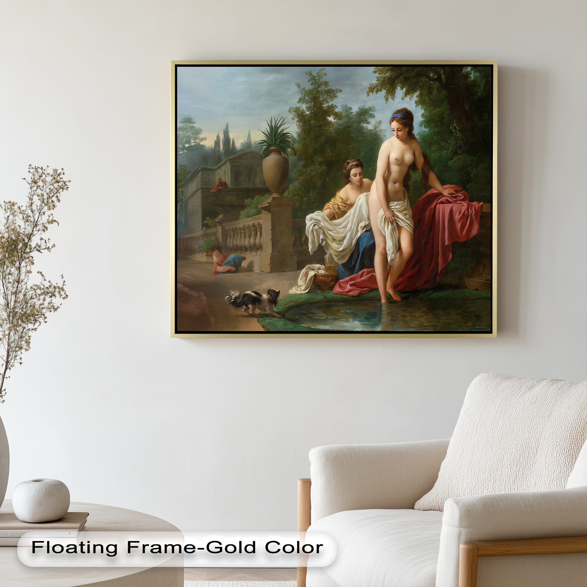 Neoclassical Elegance Oil Painting - Garden Bathing Scene Artwork for Home Decor & Living Room Wall Art