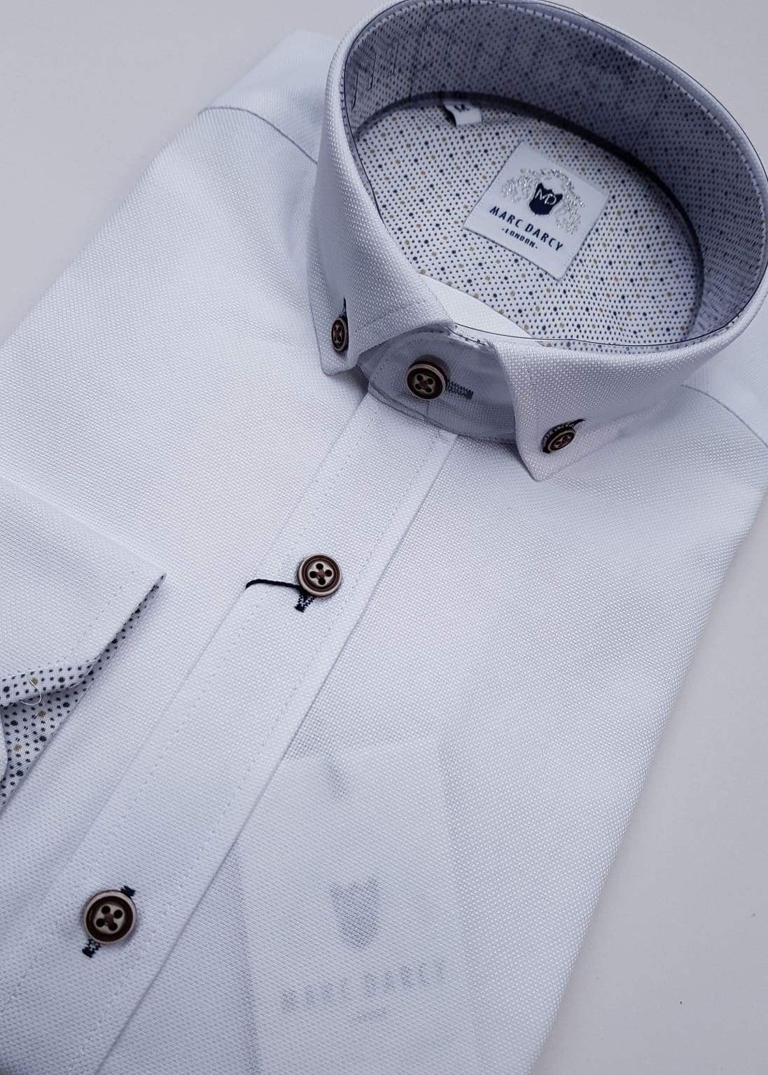 Marc Darcy Charlie White Button Down Collar Shirt With Tan Buttons - Classic Oxford Dress Shirt for Men, Business Casual & Formal Wear